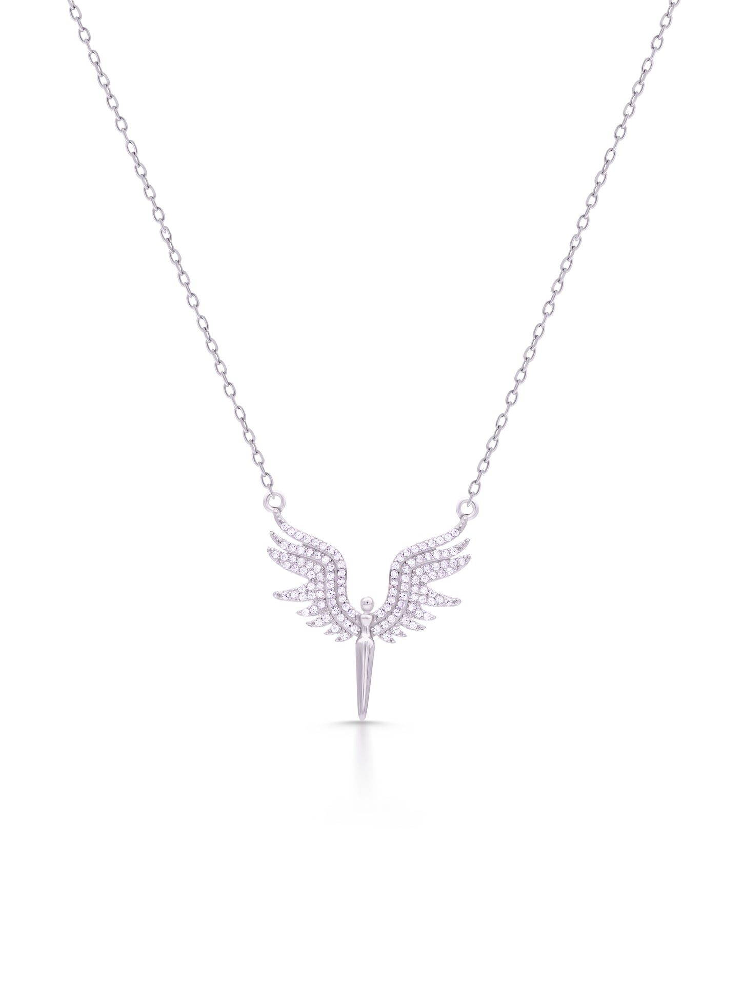 Guardian Angel Pendant Necklace with White Swarovski Crystals
