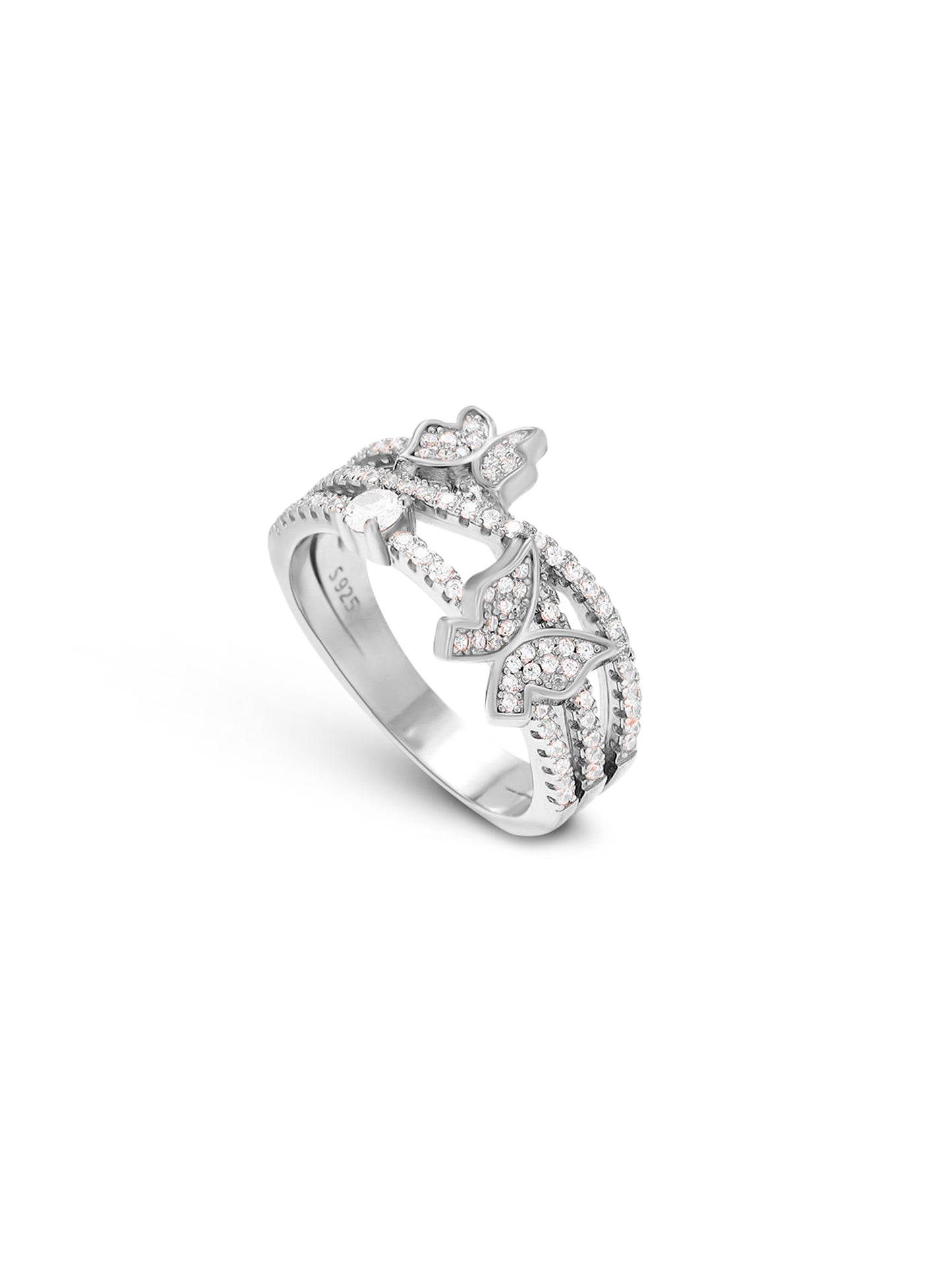 Sterling Silver Butterfly Ring with Swarovski Zircons