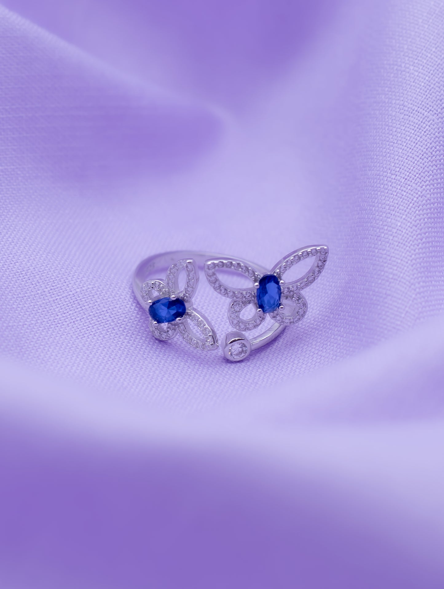 Blue Stone Butterfly Duo Adjustable Ring