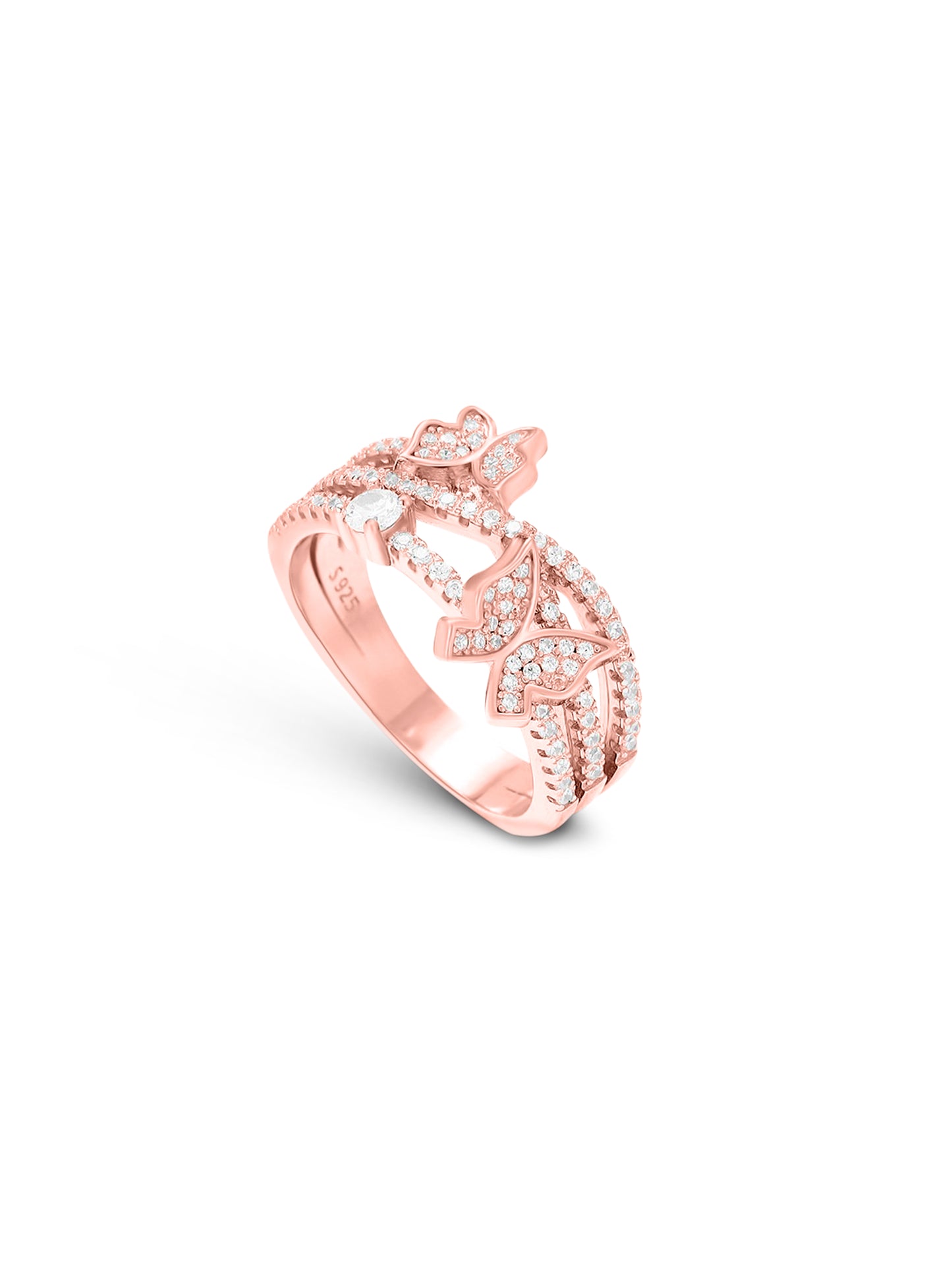 Rose Gold Butterfly Ring with Swarovski Zircons