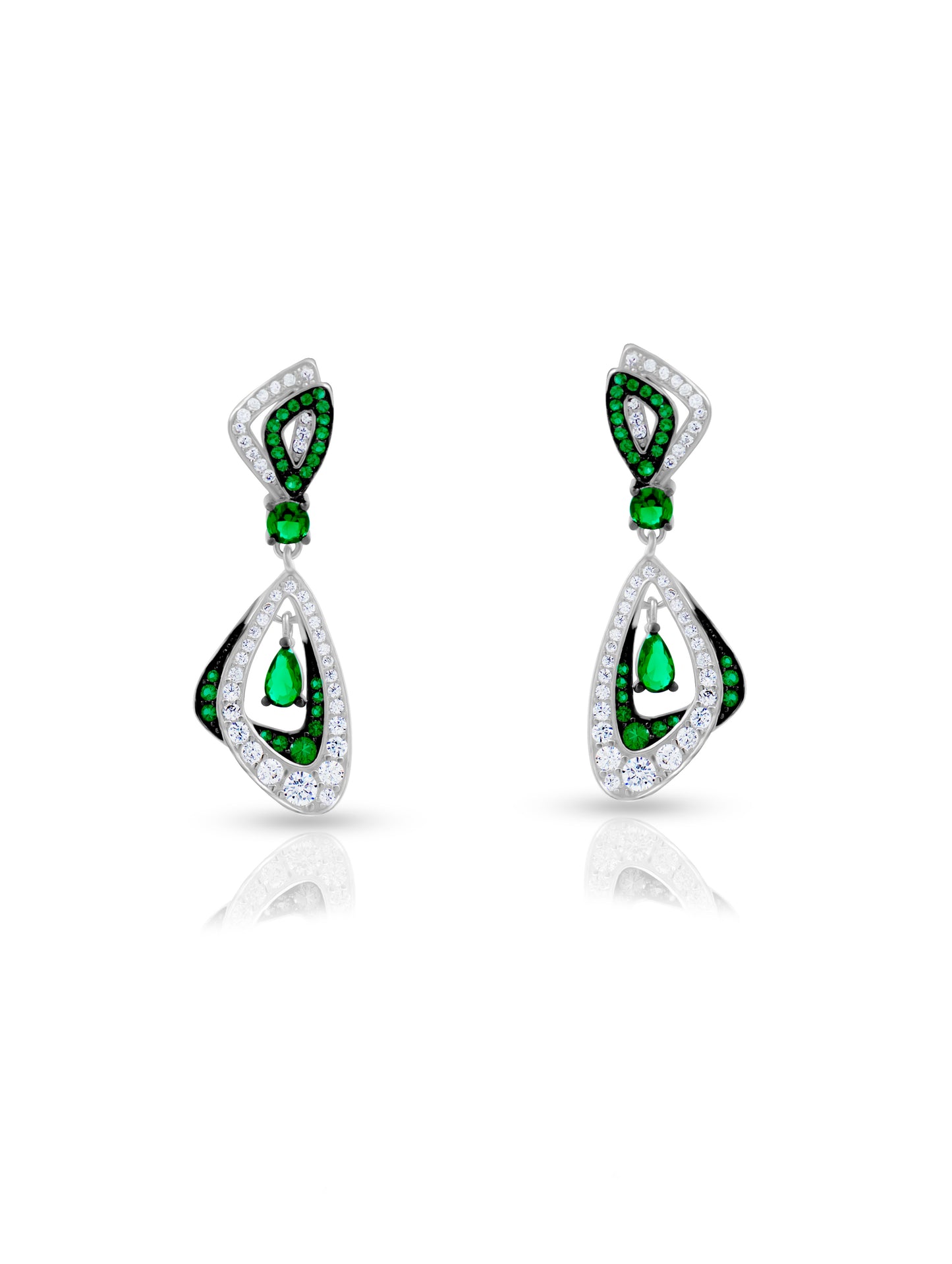 Dangling Earrings with Green Semi-Precious Gemstones