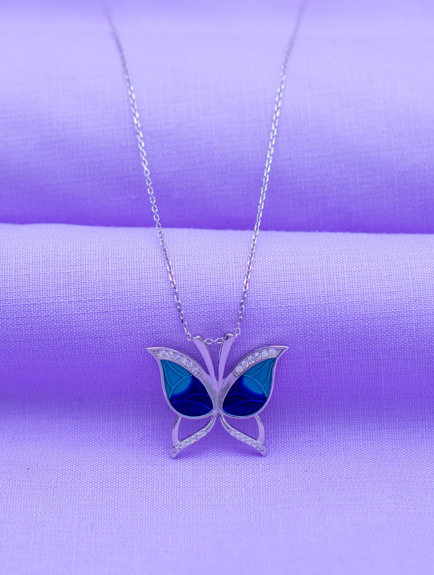 Enamel Butterfly Pendant Necklace