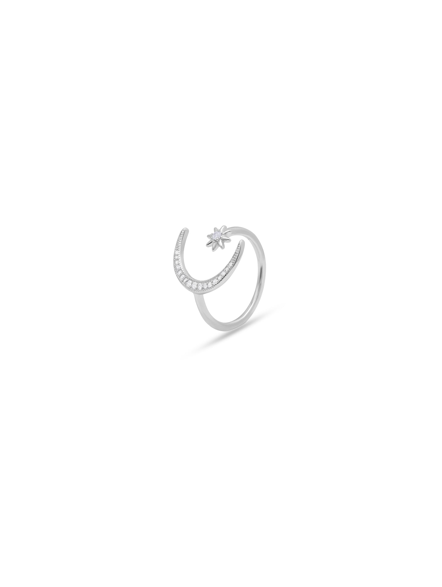Sterling Silver Crescent Moon & Star Ring