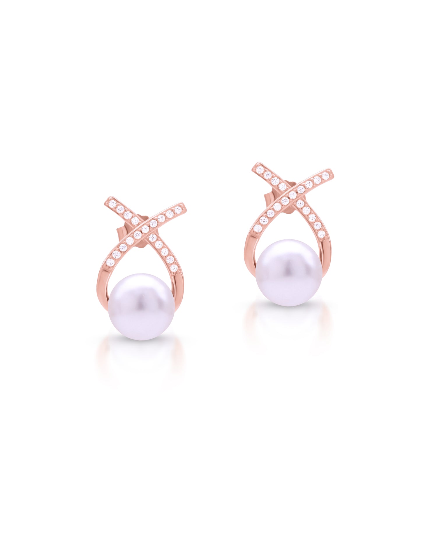 Rose Gold Polished Stud Earrings with White Swarovski Zircon