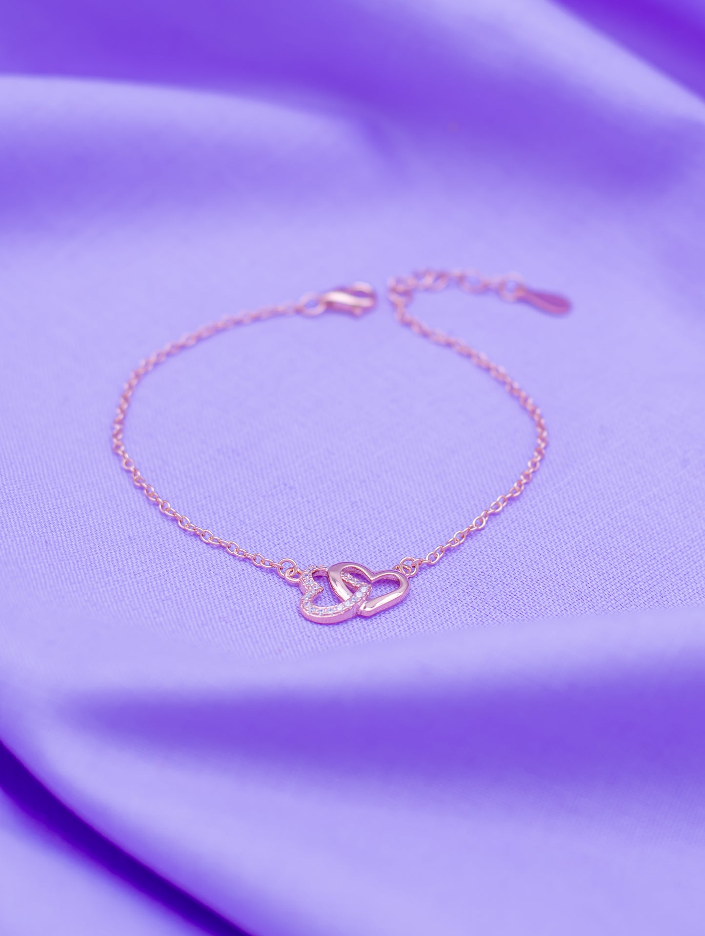 Sterling Silver Dual Heart Chain Bracelet with Rose Gold Polish