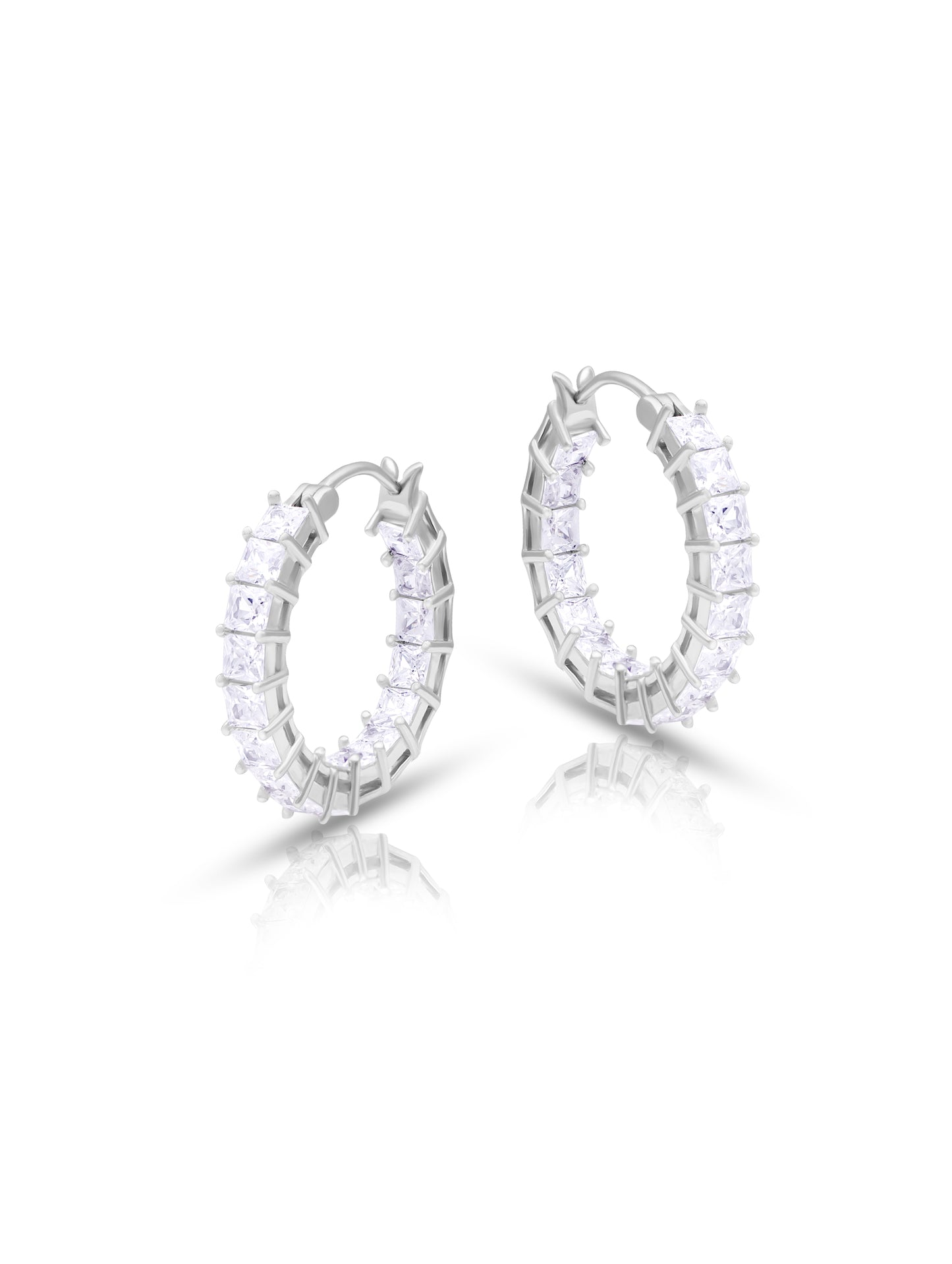 Sterling Silver Hoop Earrings with Swarovski Stones