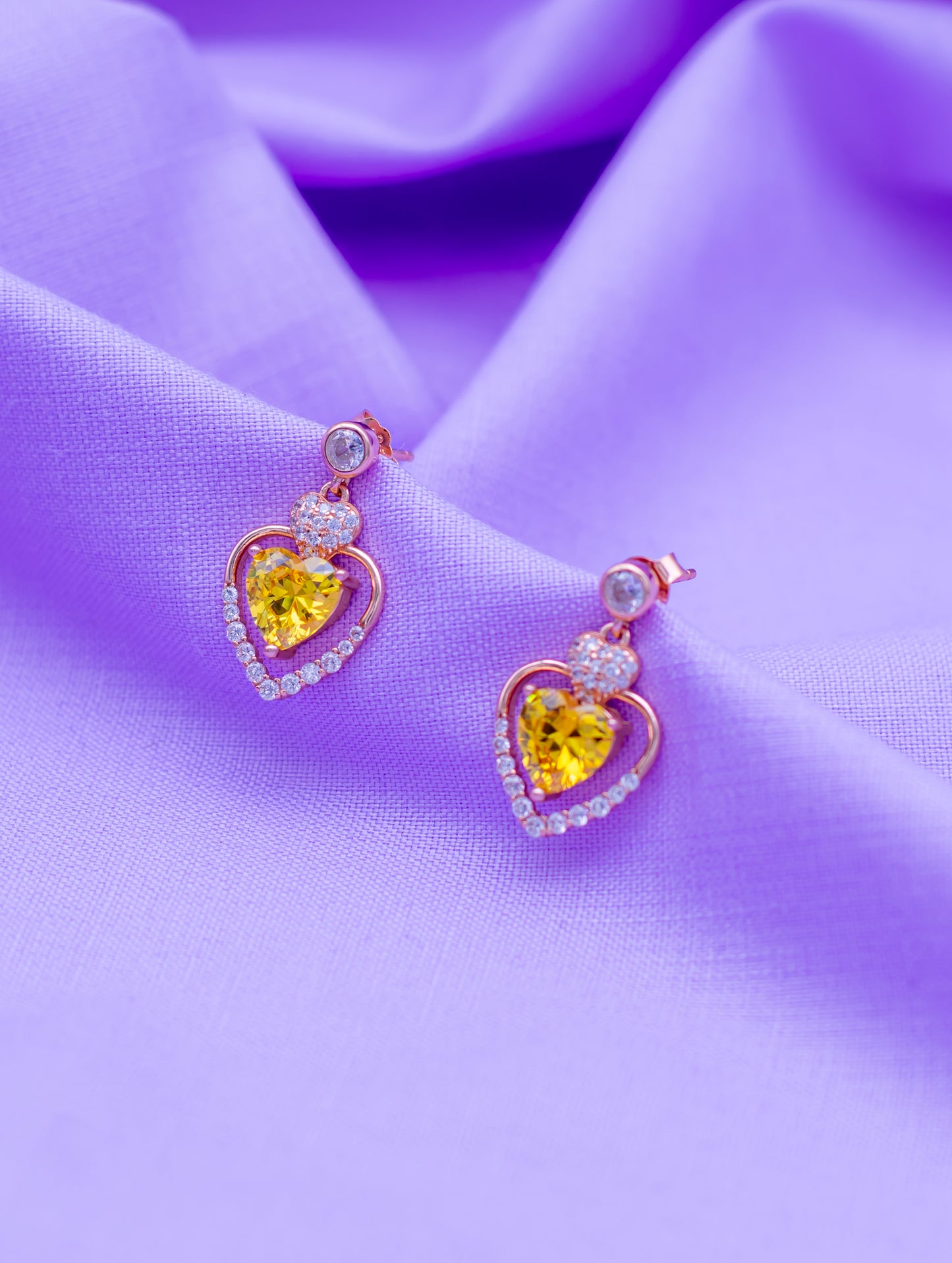 Swarovski Yellow Stone Heart-Shaped Earrings