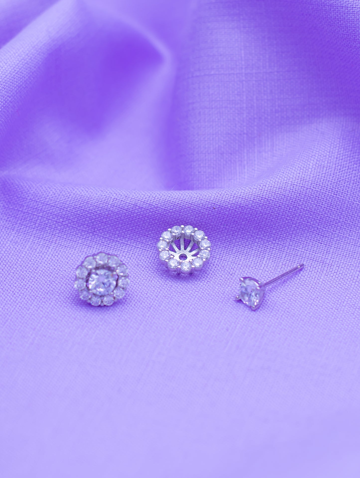 Circular Stud Earrings with Detachable Solitaire & Swarovski Zircon