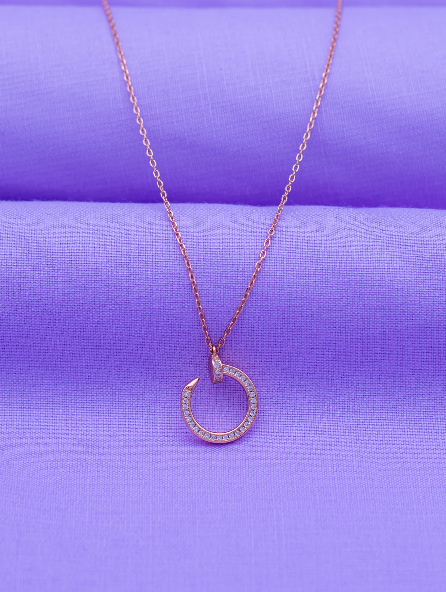 Silver Swarovski Nail Charm Necklace with Rose Gold Polish