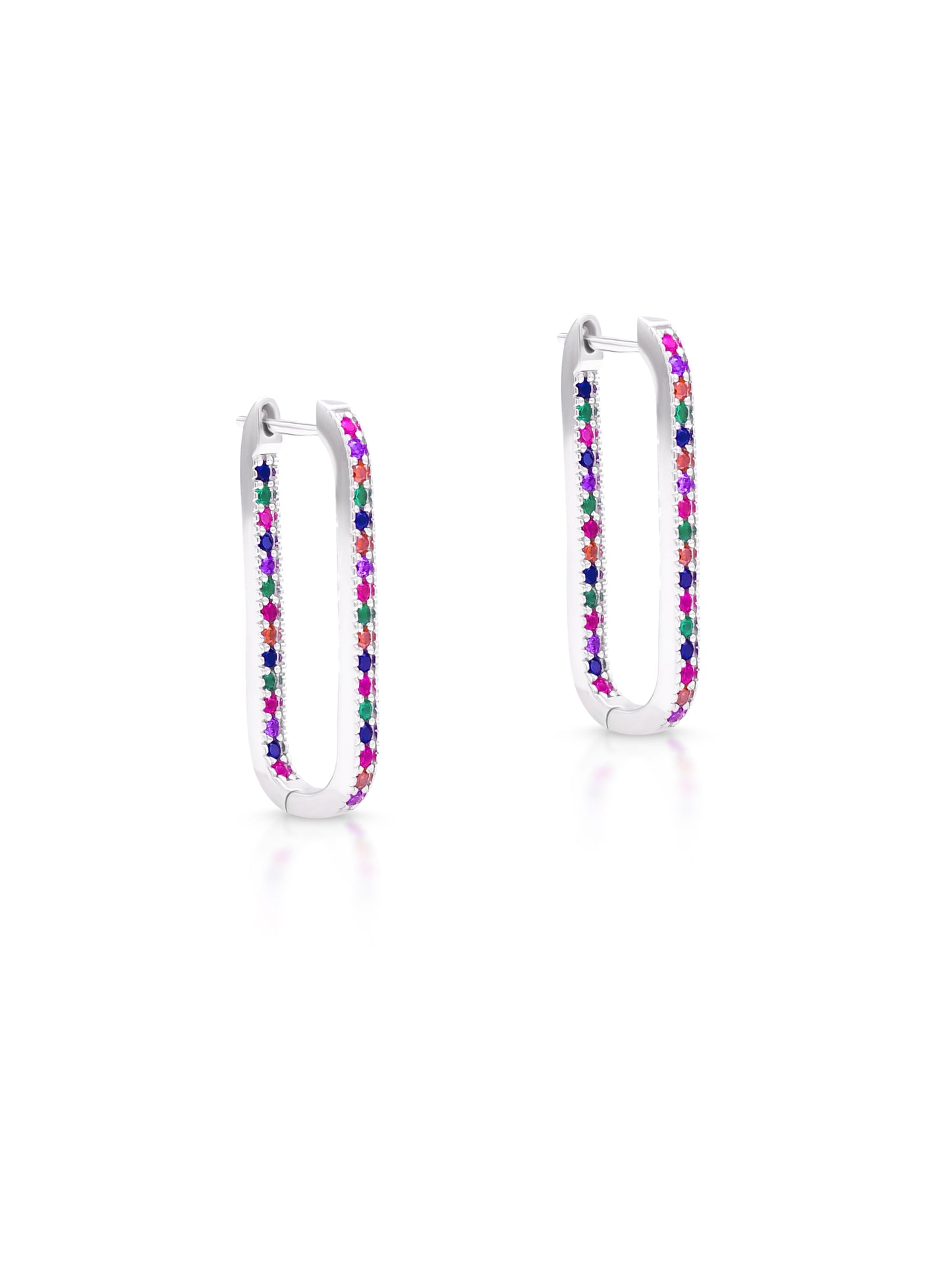 Rectangular Earrings with Multicolor Semi-Precious Stones
