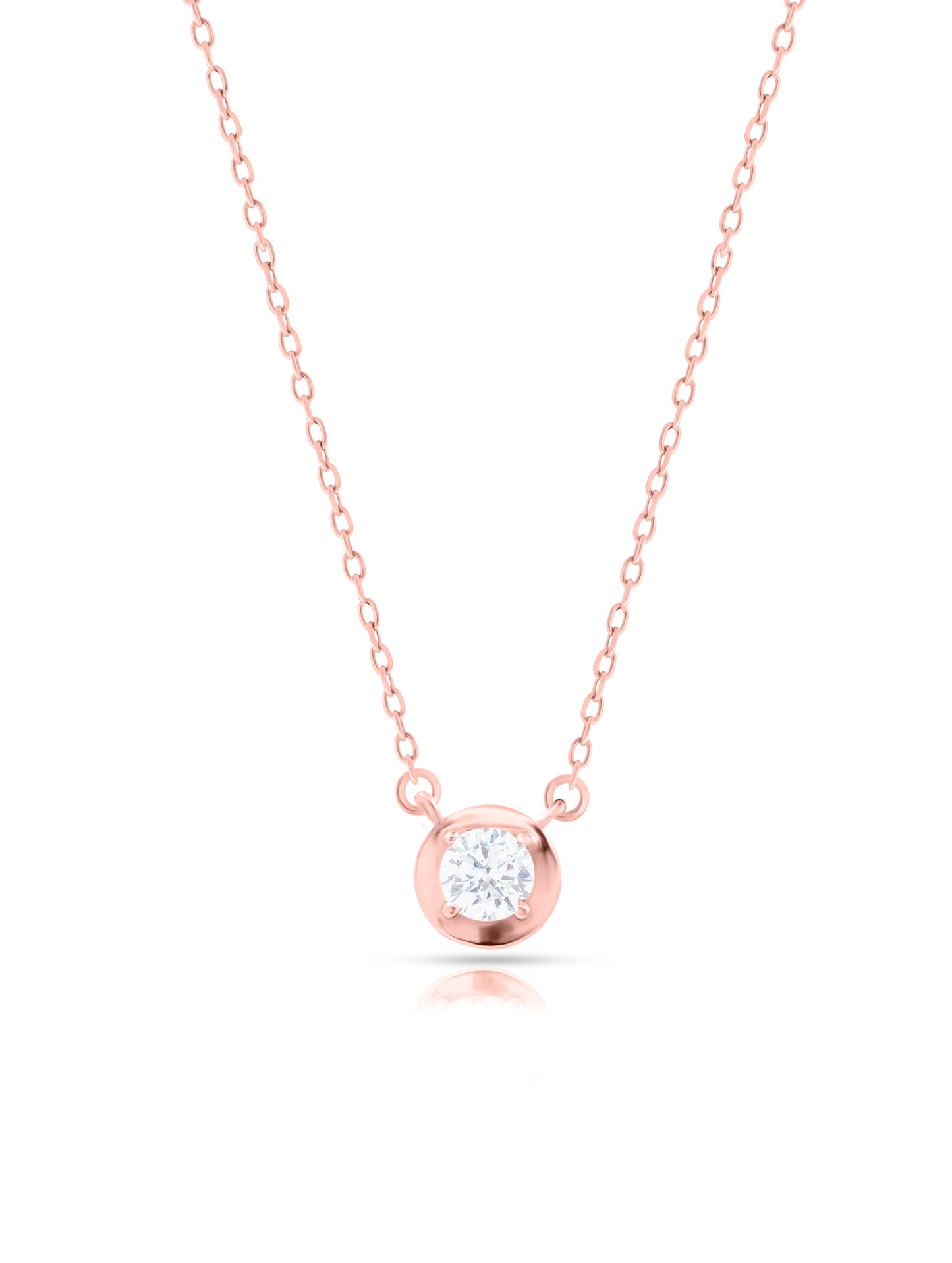 Sterling Silver Solitaire Pendant Necklace with Rose Gold Polish