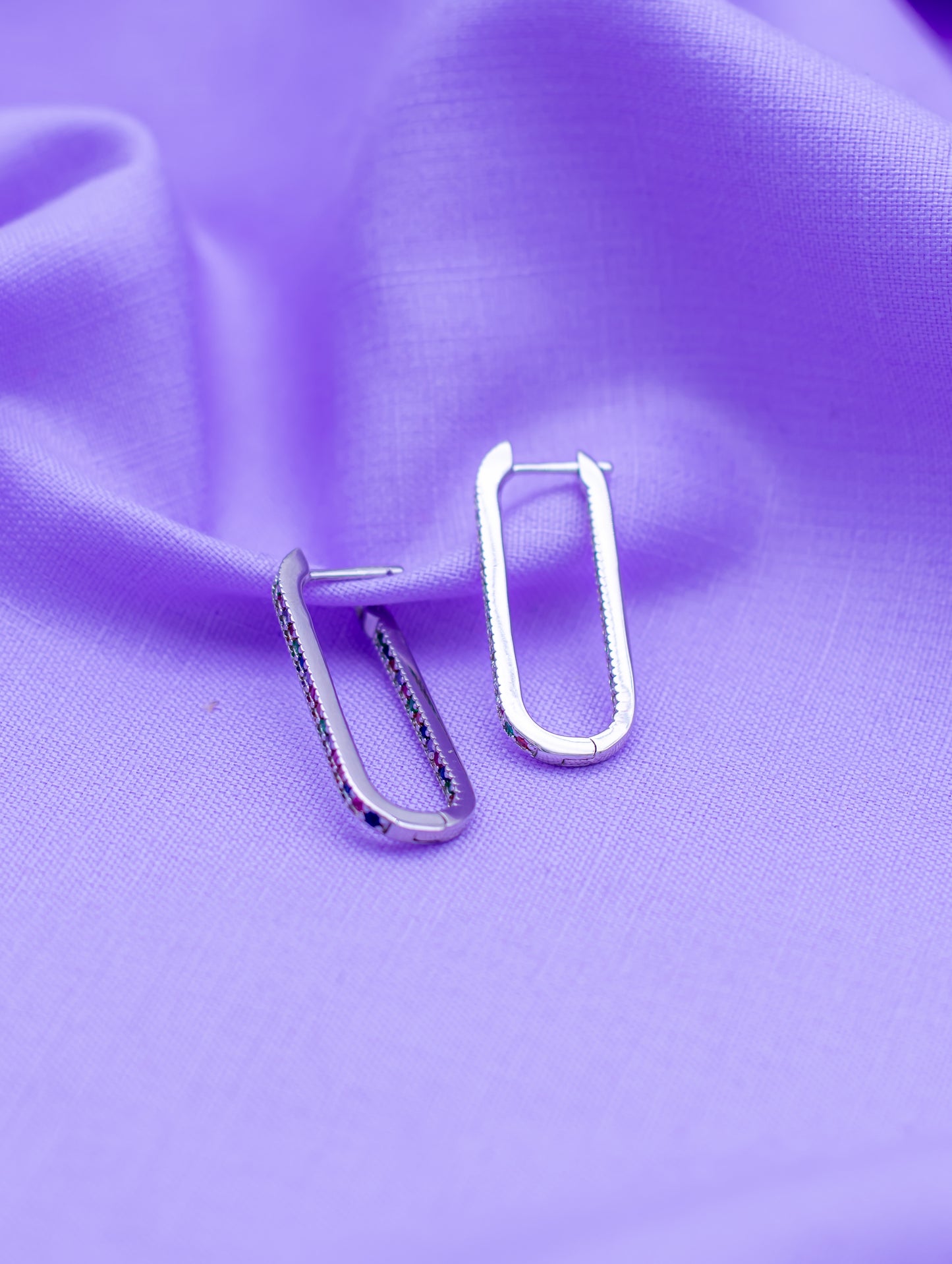 Rectangular Earrings with Multicolor Semi-Precious Stones