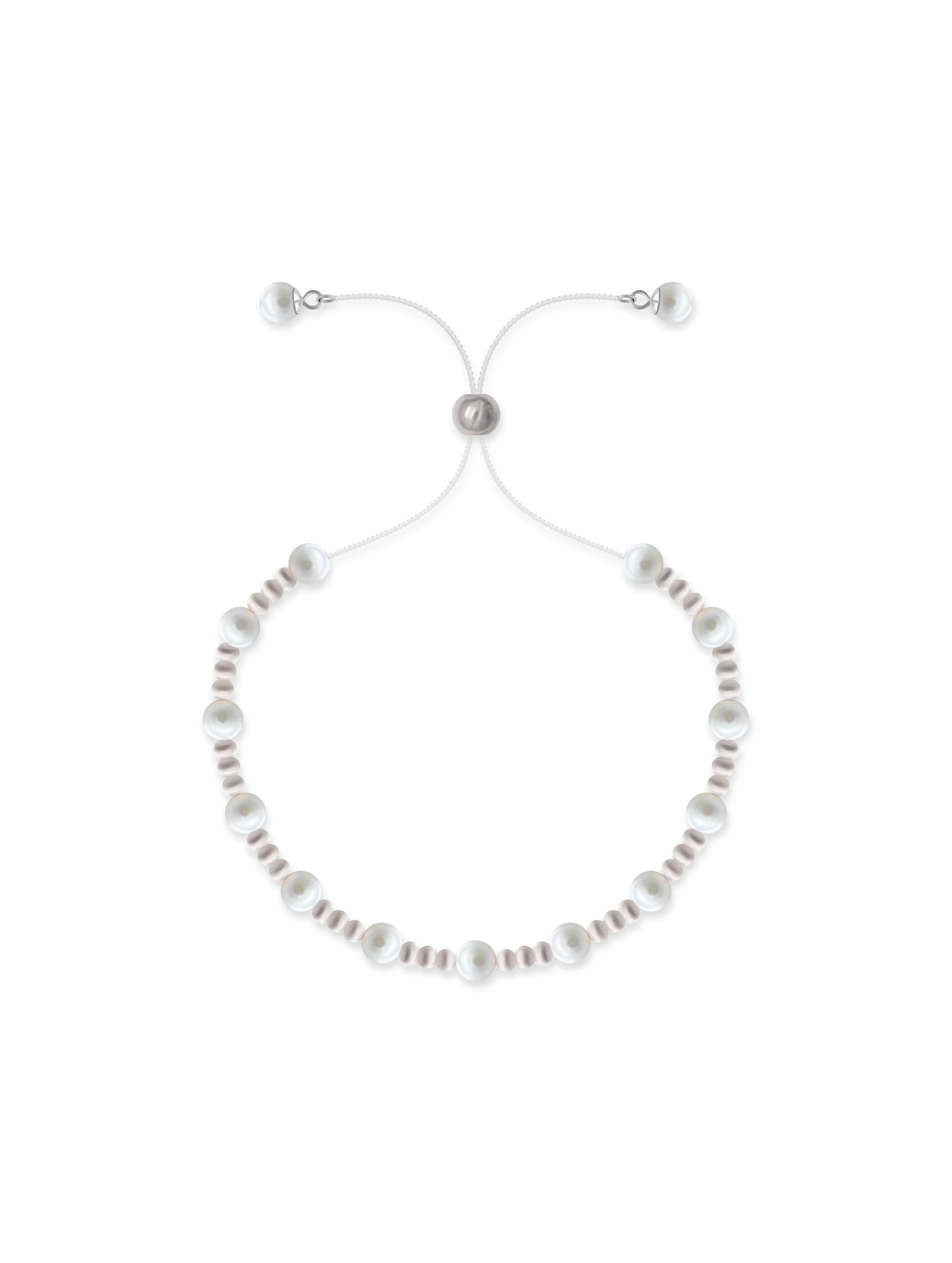 Adjustable Pearls & Silver beads Bracelet