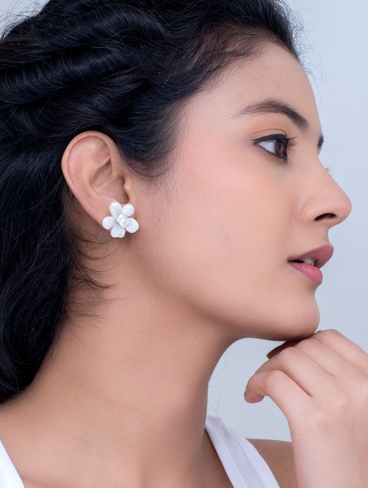 White Flower-Shaped Stud Earrings
