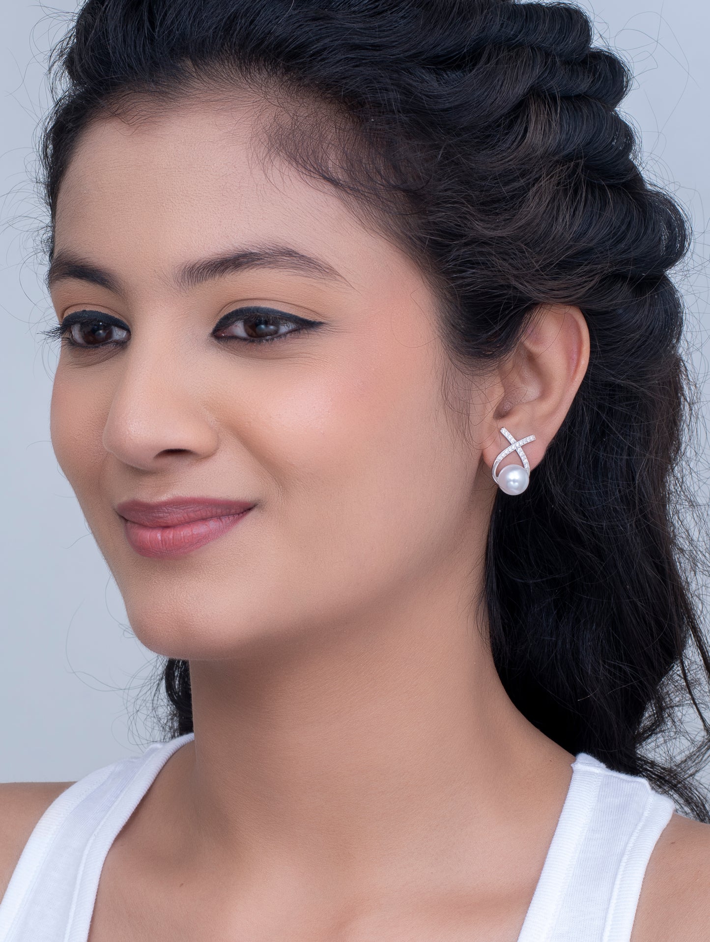 Sterling Silver Stud Earrings with White Swarovski Zircon