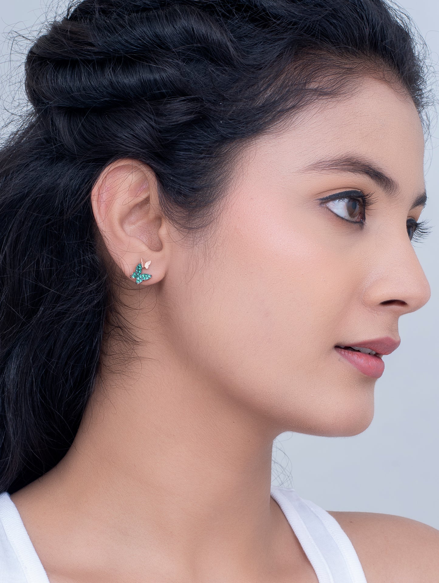Butterfly Stud Earrings with Green Semi-Precious Stones