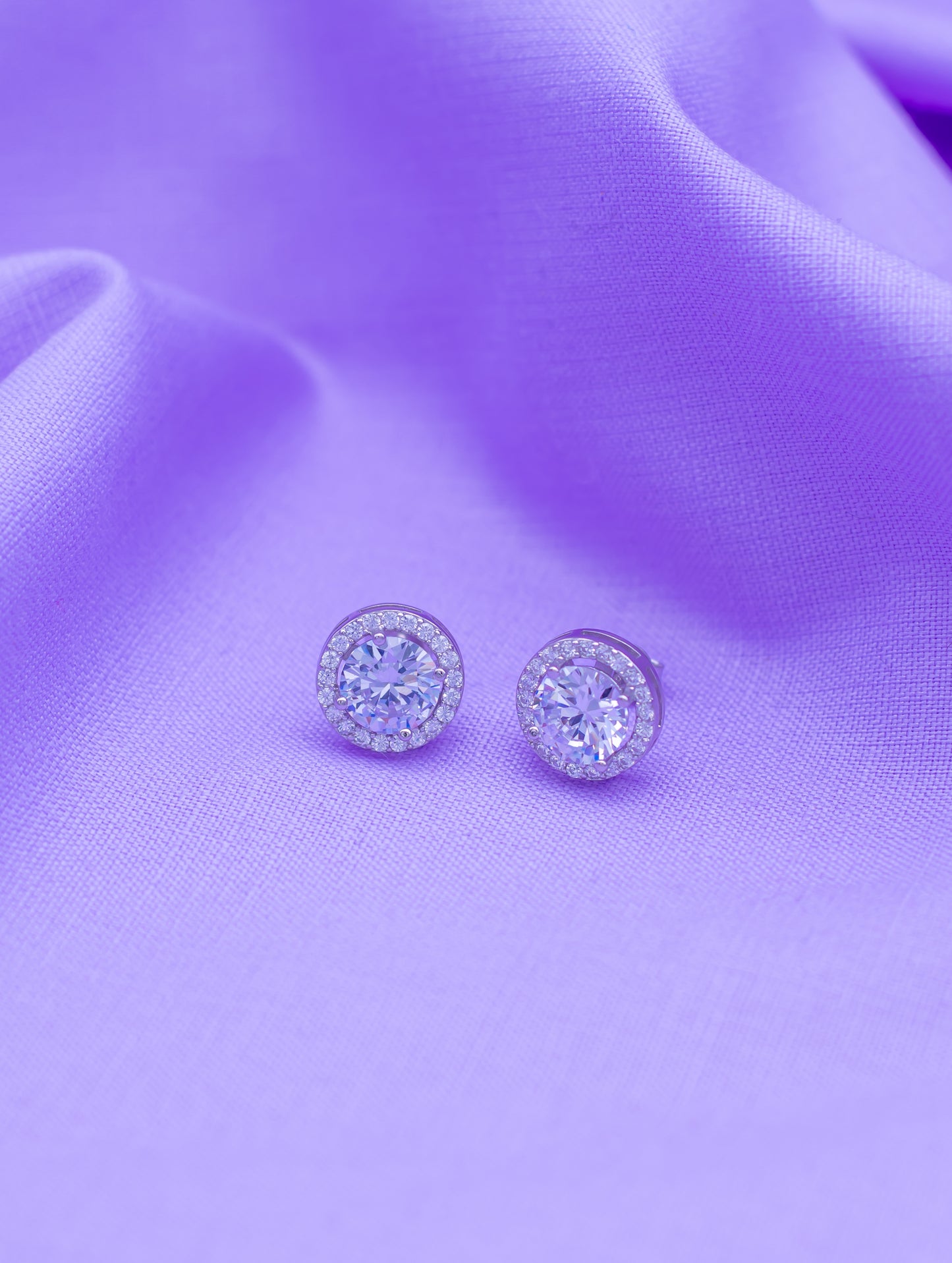 Sterling Silver Sparkling Solitaire Stud Earrings