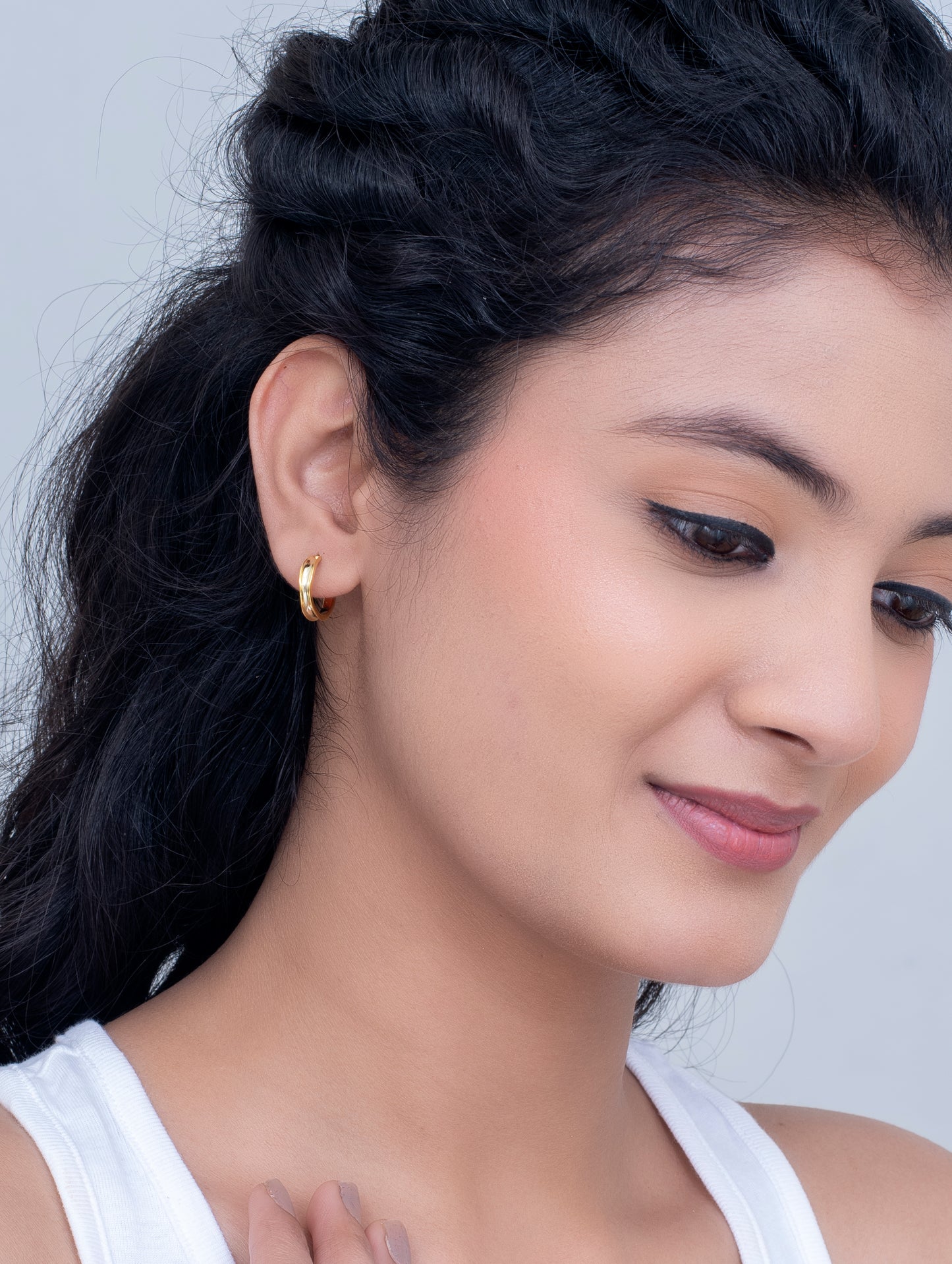 Gold Polished Sterling Silver Half Hoop Earrings