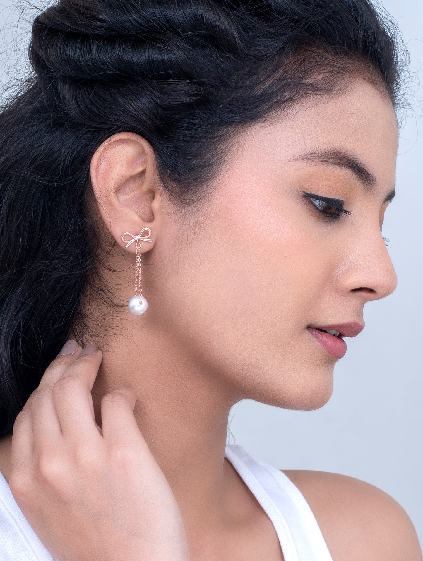Rose Gold Polished Infinity Design Dangling Earrings