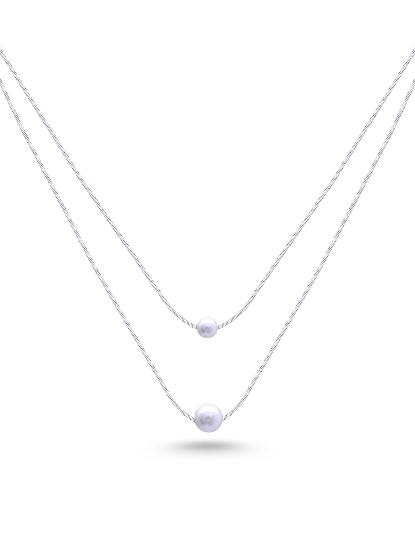 Double-Layer Silver Chain Necklace with Elegant Pearls