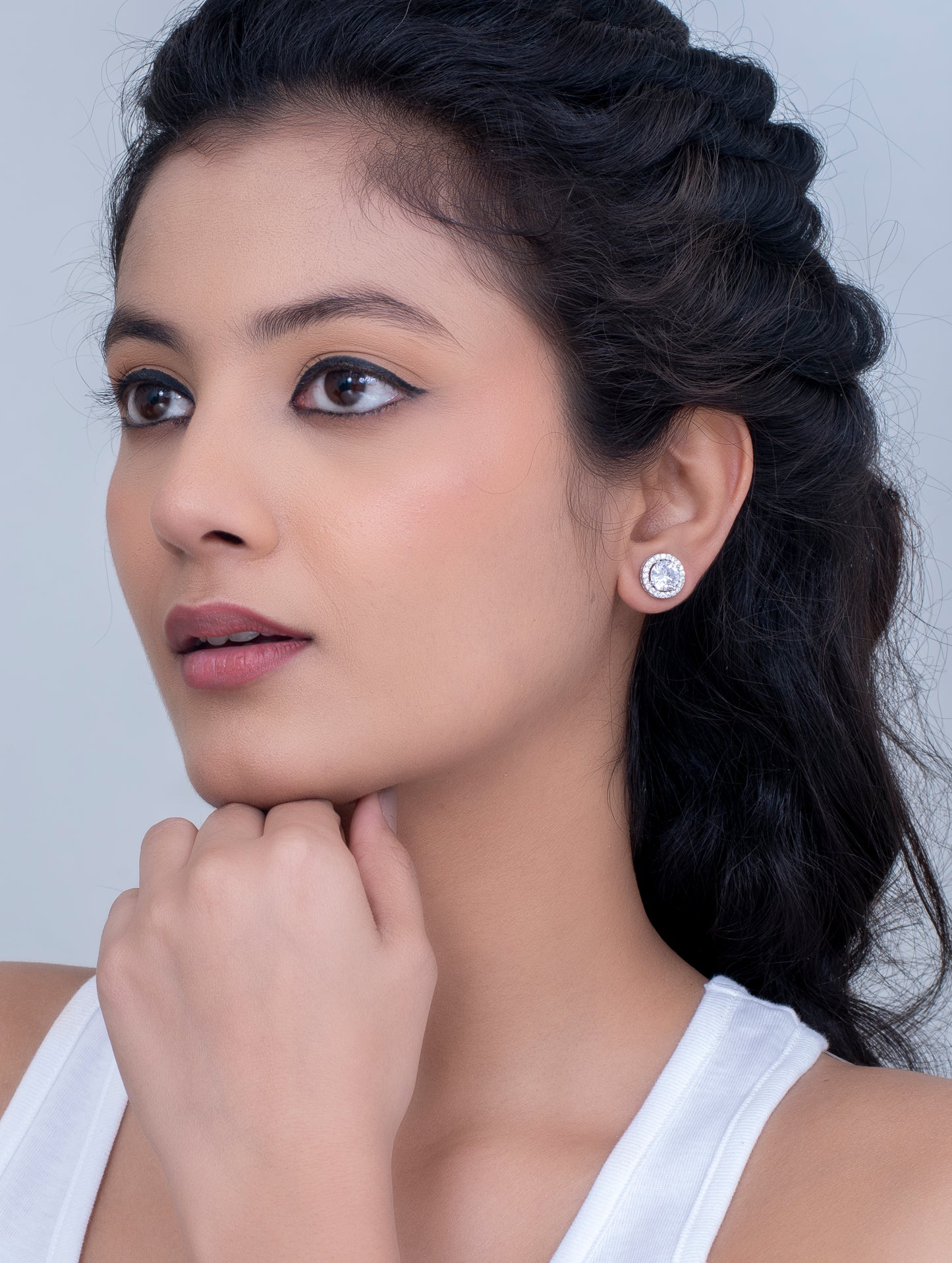 Circular Stud Earrings with Detachable Solitaire & Swarovski Zircon