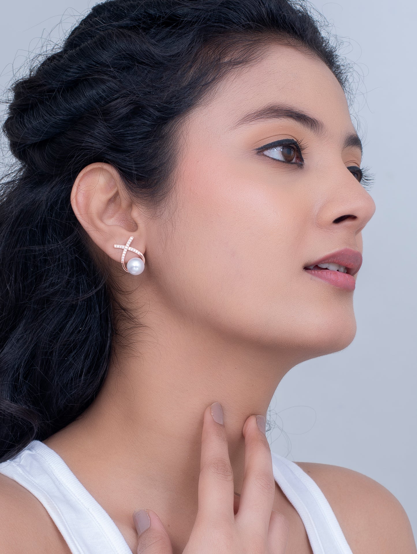 Rose Gold Polished Stud Earrings with White Swarovski Zircon