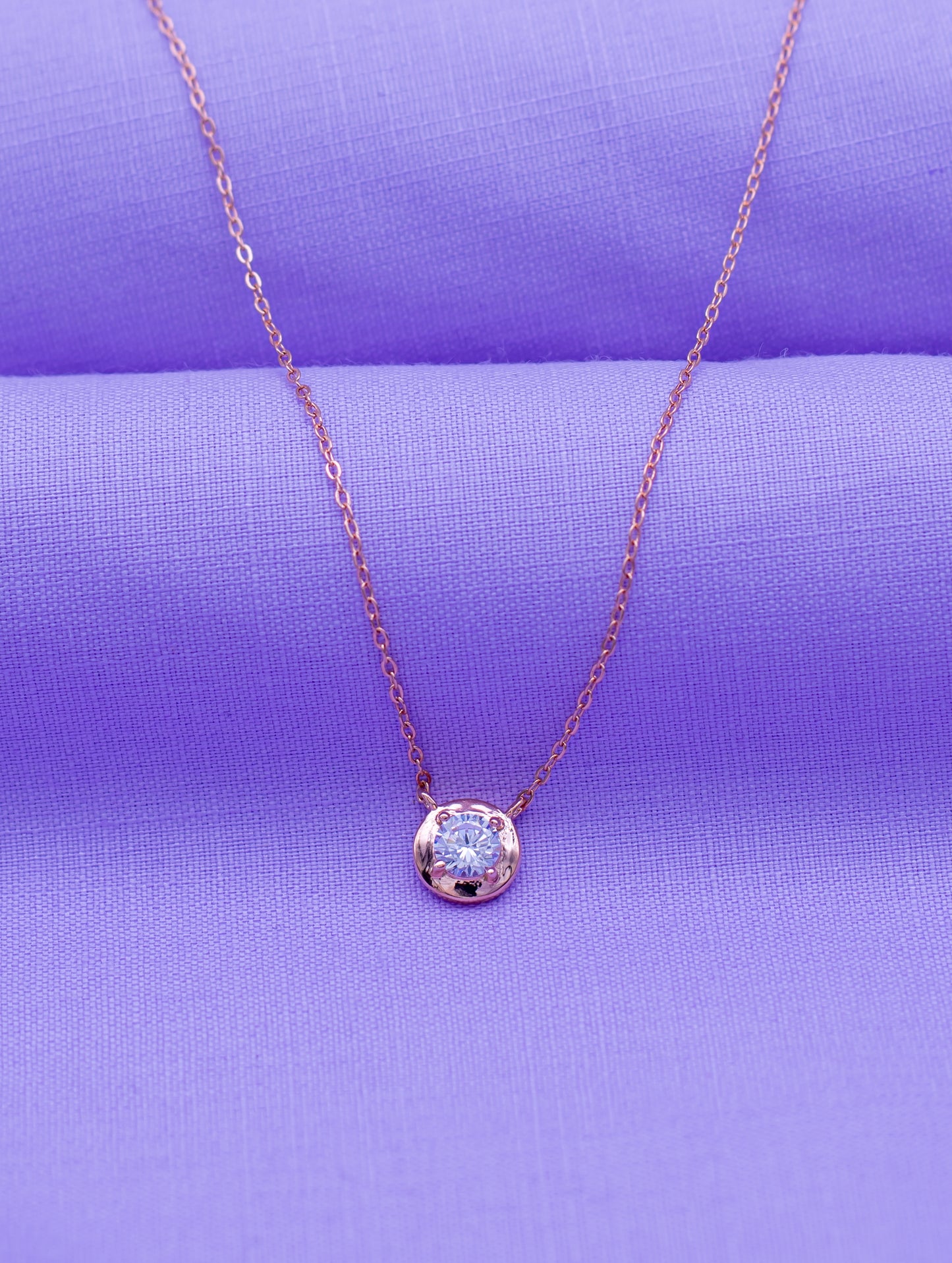 Sterling Silver Solitaire Pendant Necklace with Rose Gold Polish
