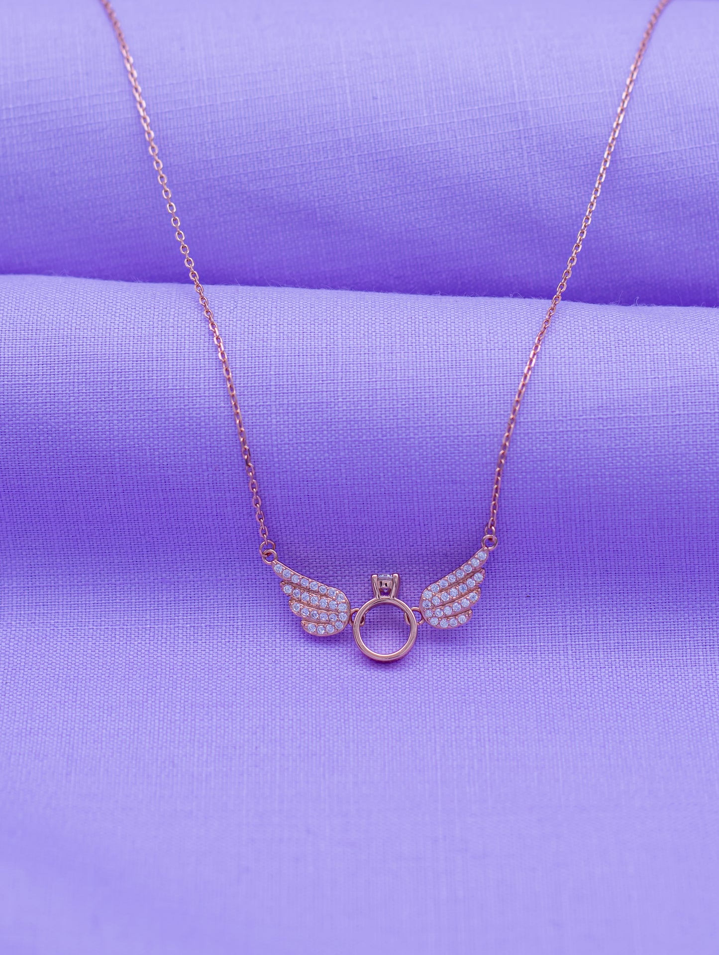 Sterling Silver Wings On The Ring Pendant Necklace with Solitaire Centerpiece