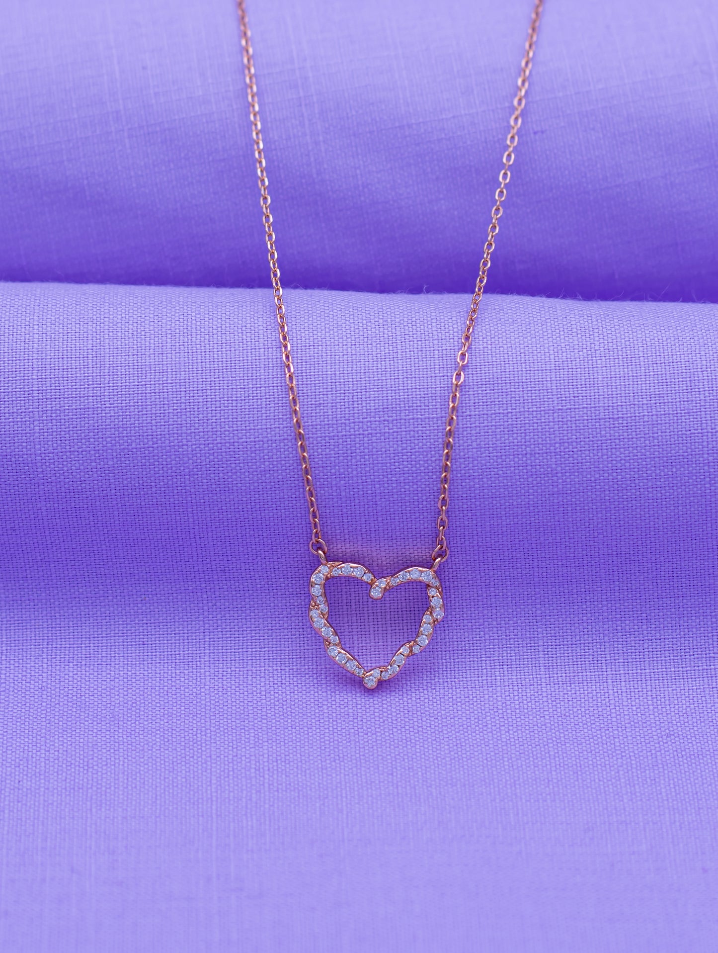 Sterling Silver Heart Charm Necklace with Swarovski Zircon & Rose Gold Polish