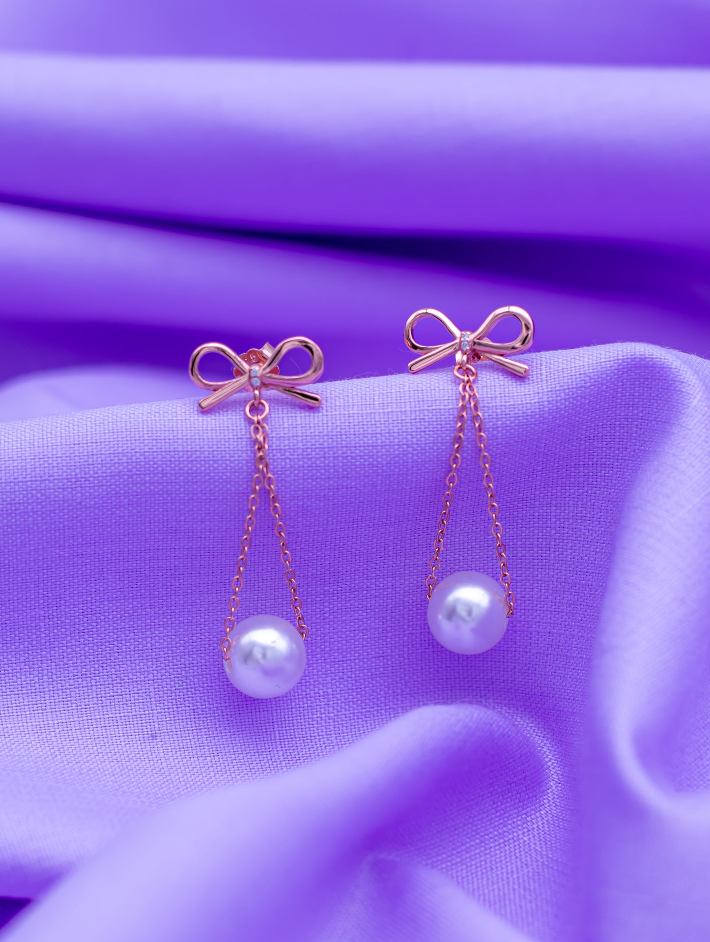 Rose Gold Polished Infinity Design Dangling Earrings