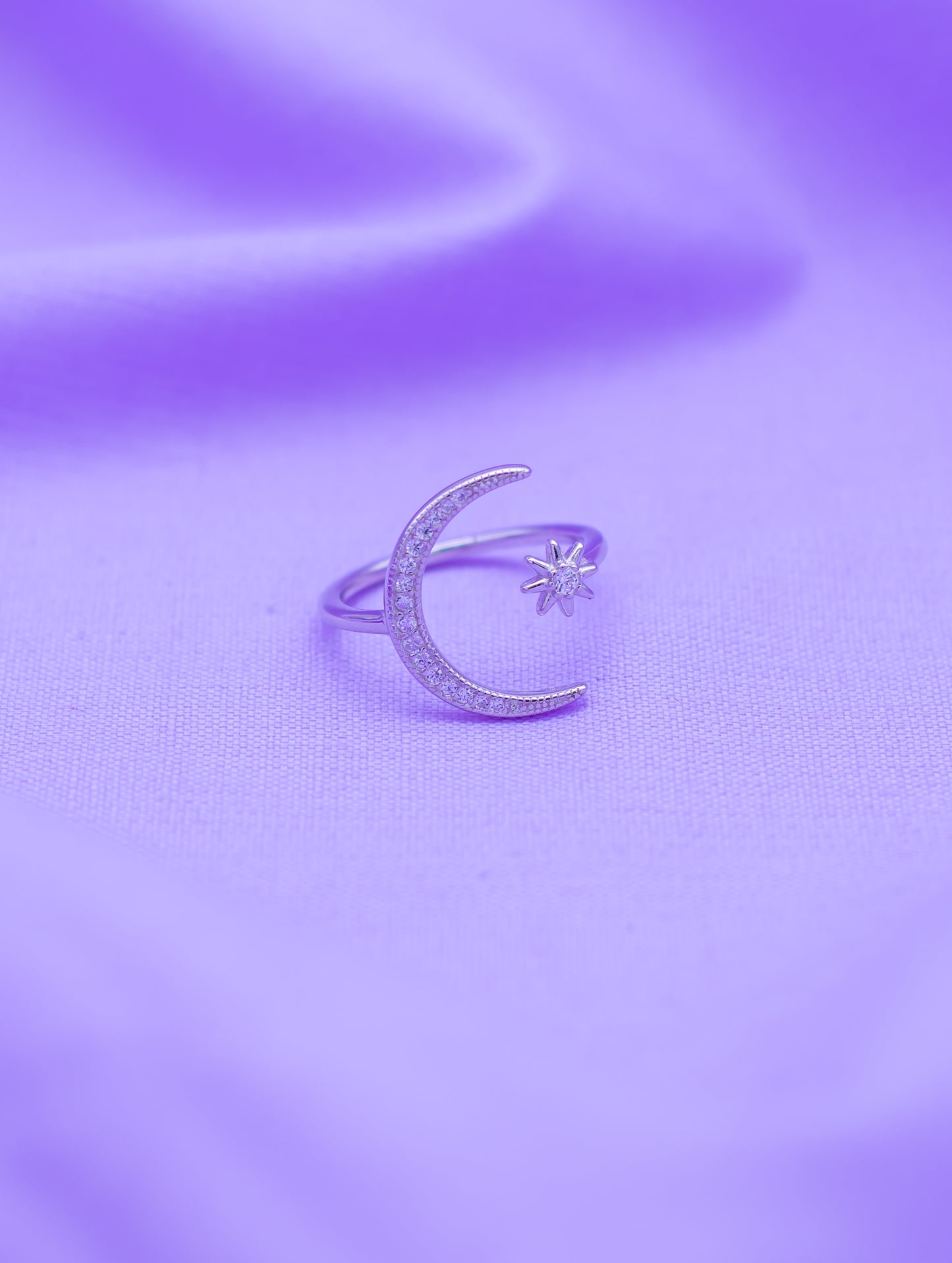 Sterling Silver Crescent Moon & Star Ring