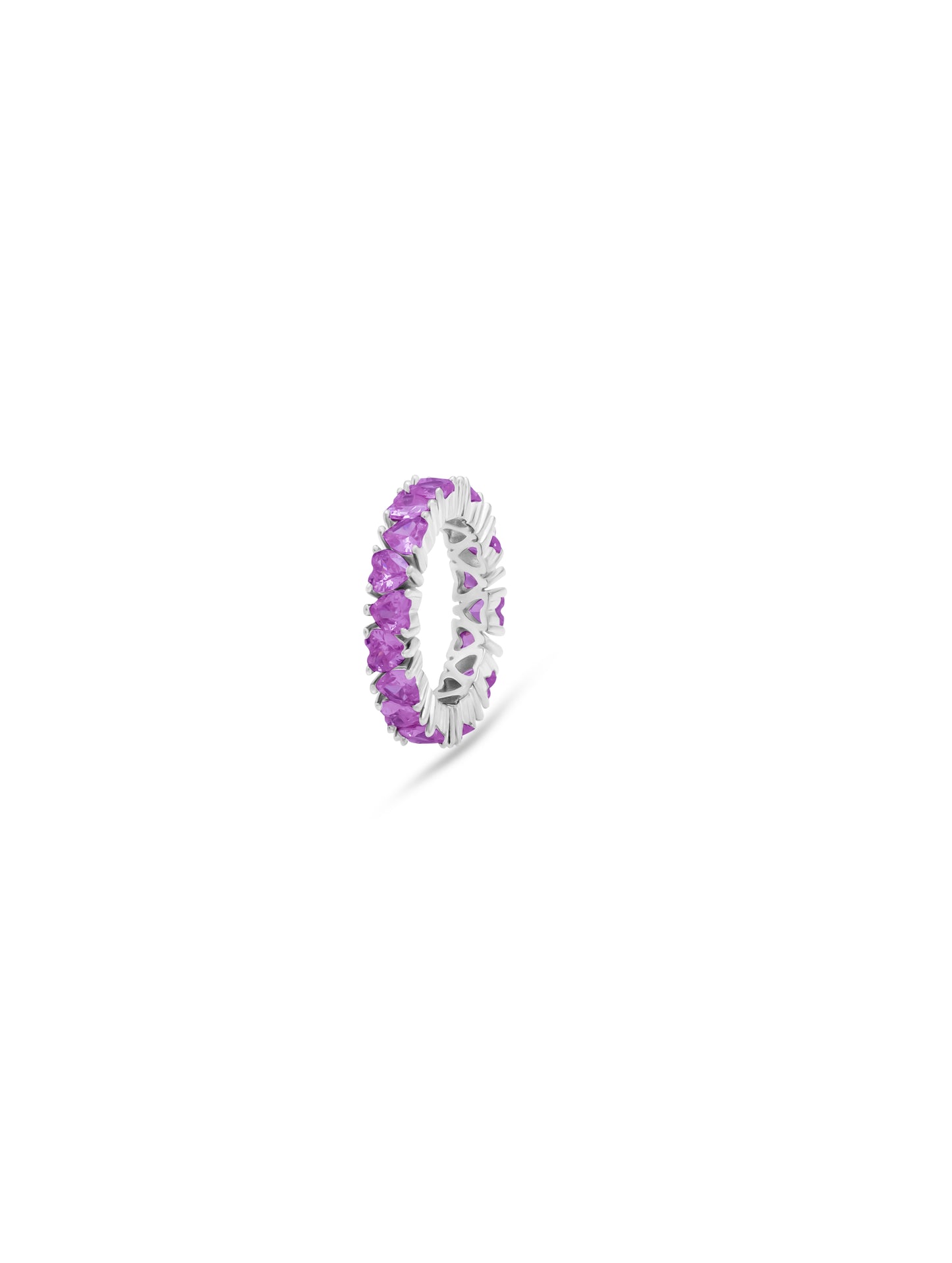 Sterling Silver Ring with Intricate Pink Hearts Band