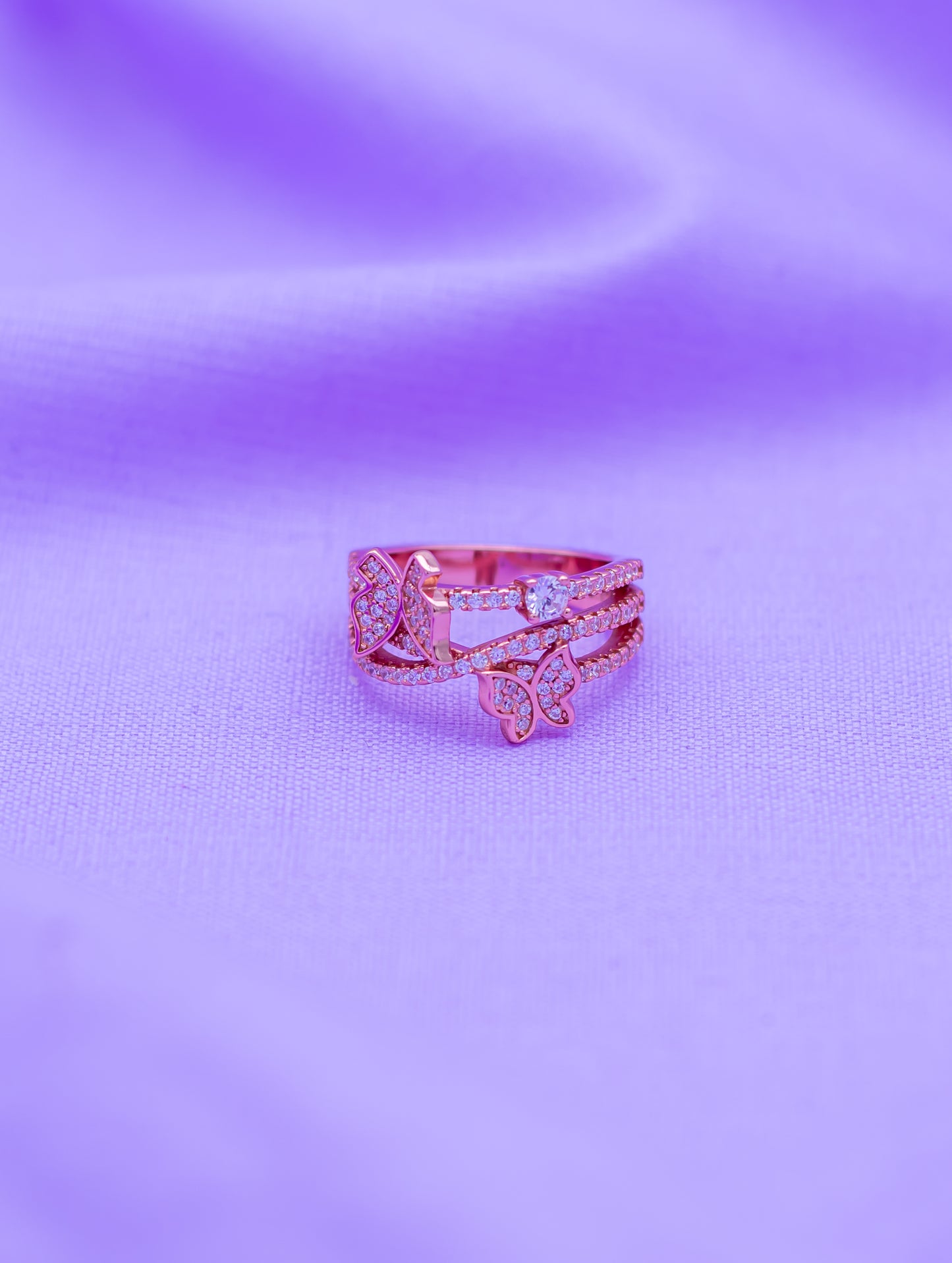 Rose Gold Butterfly Ring with Swarovski Zircons
