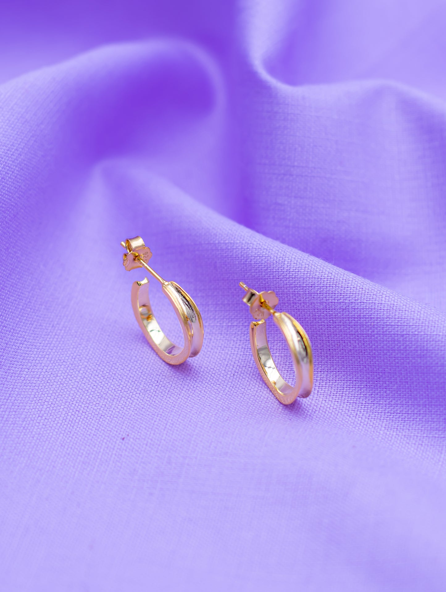 Gold Polished Sterling Silver Half Hoop Earrings