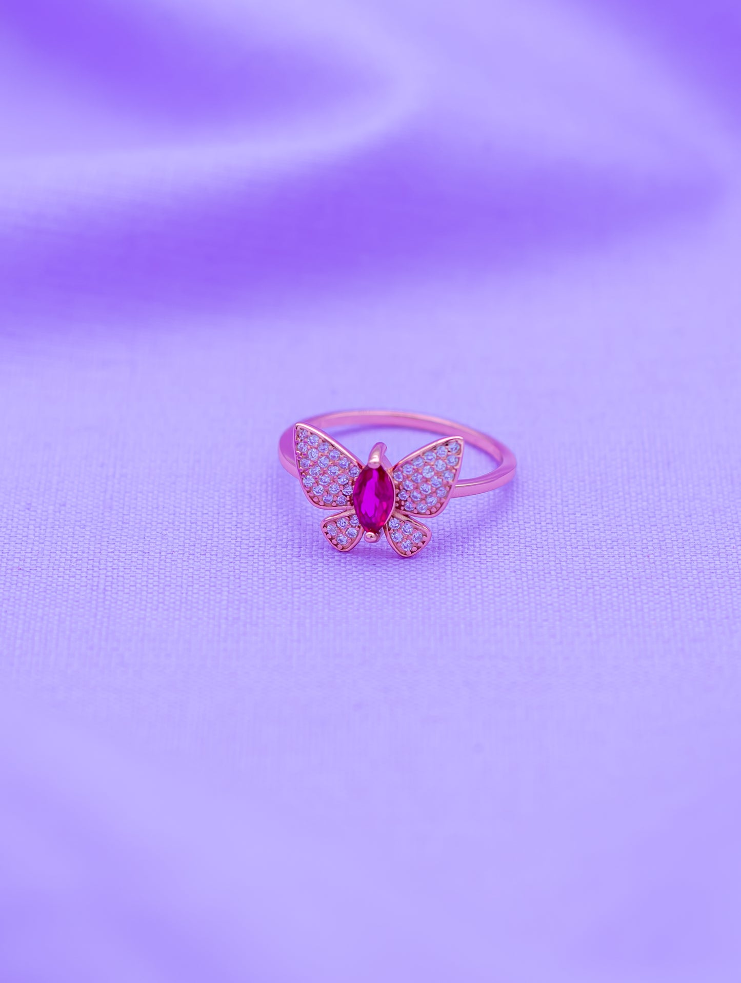 Rose Gold Butterfly Ring with Intricate Band Design