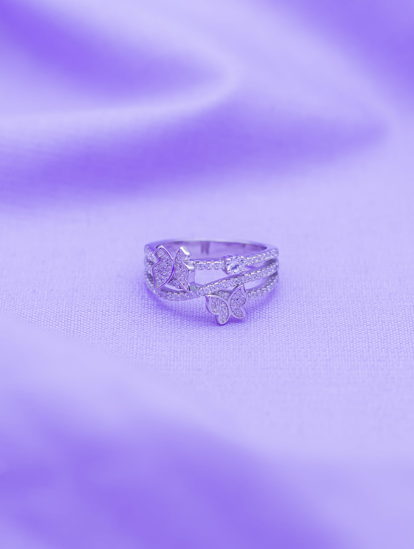 Sterling Silver Butterfly Ring with Swarovski Zircons