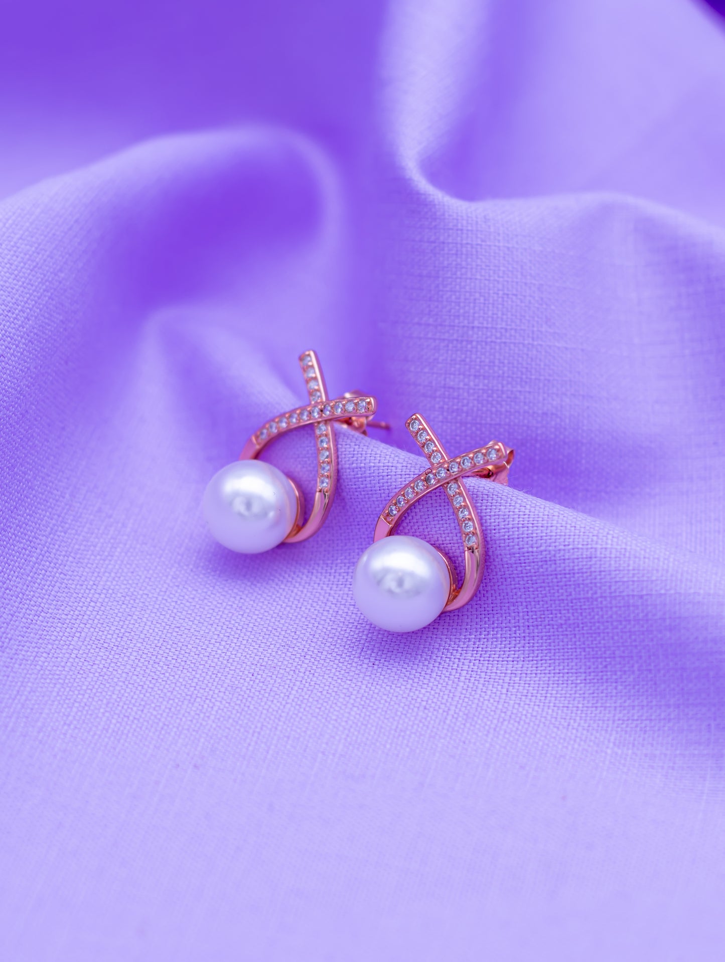 Rose Gold Polished Stud Earrings with White Swarovski Zircon