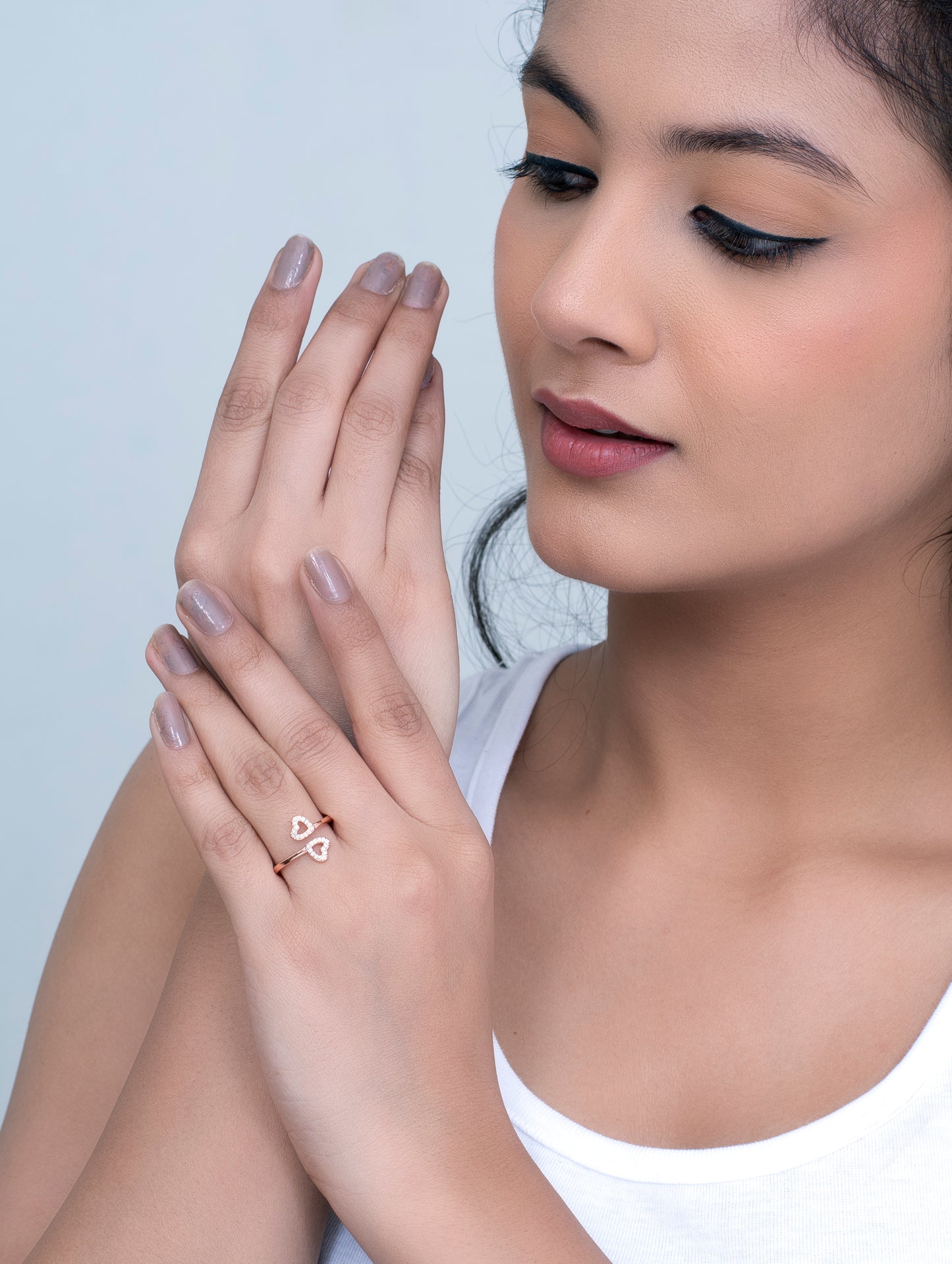 Rose Gold Two Hearts Adjustable Ring