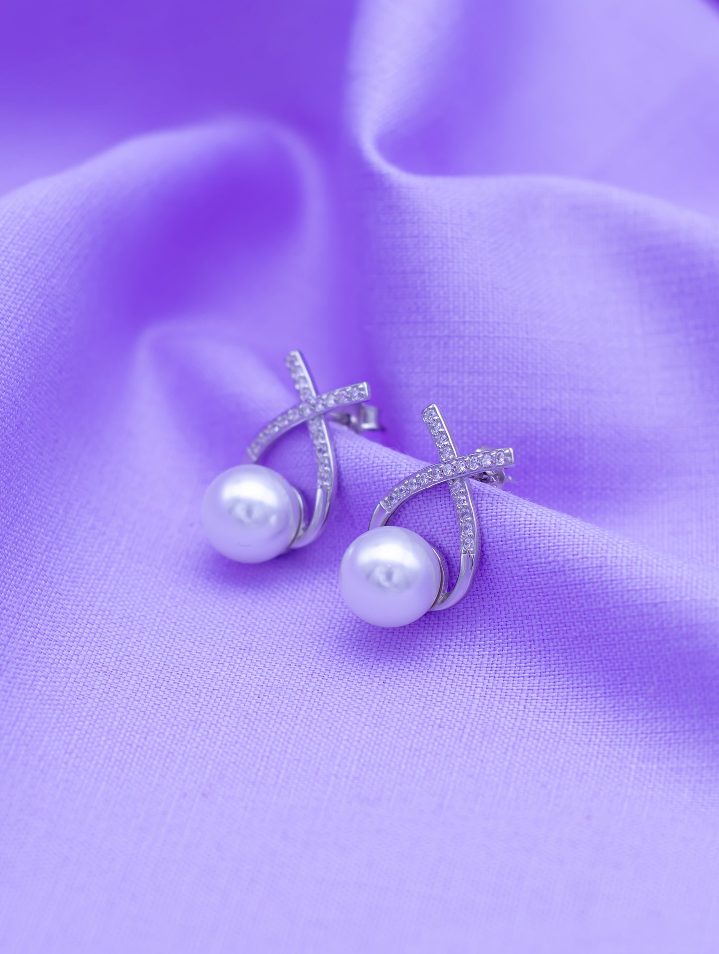 Sterling Silver Stud Earrings with White Swarovski Zircon