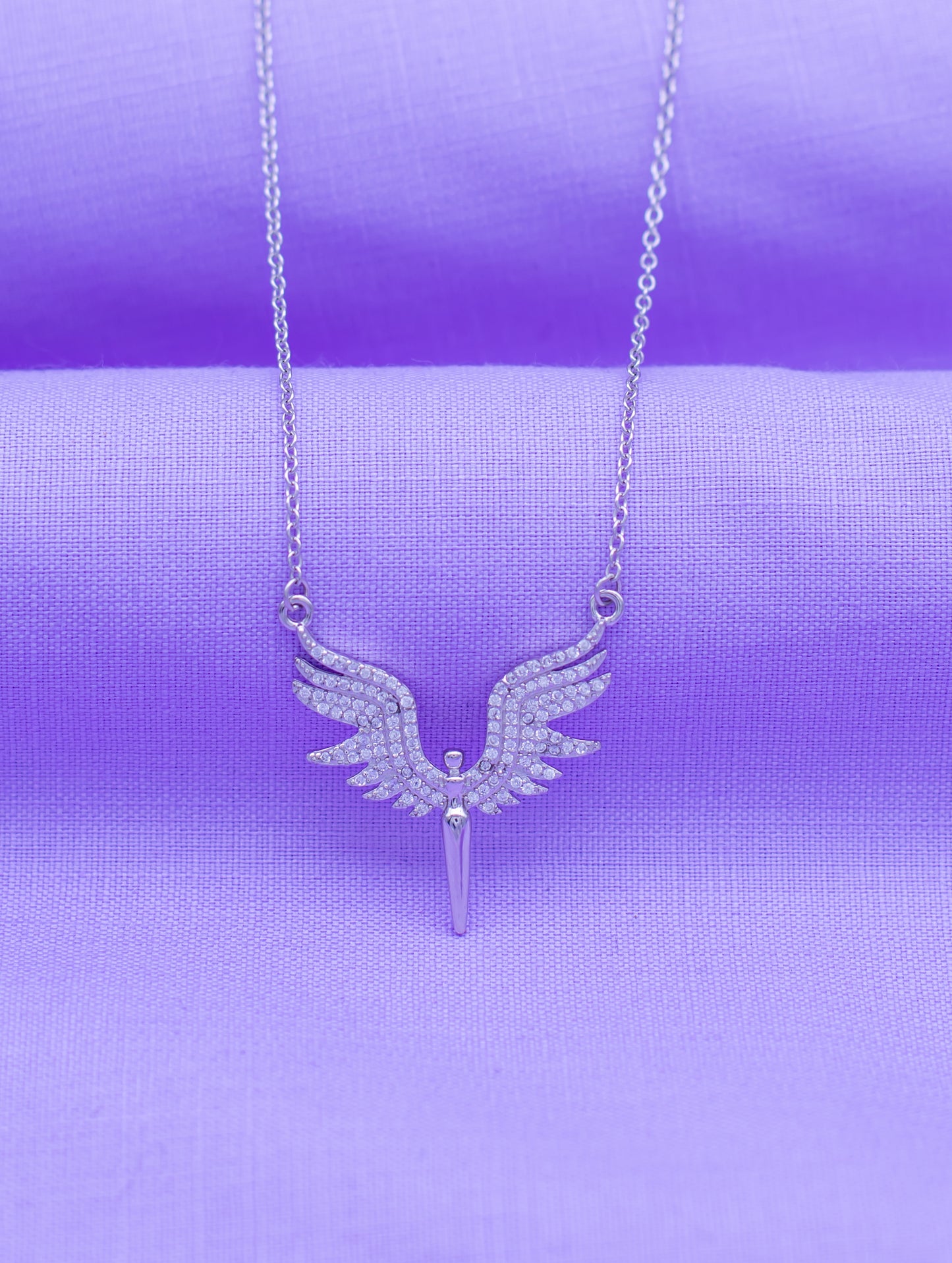 Guardian Angel Pendant Necklace with White Swarovski Crystals