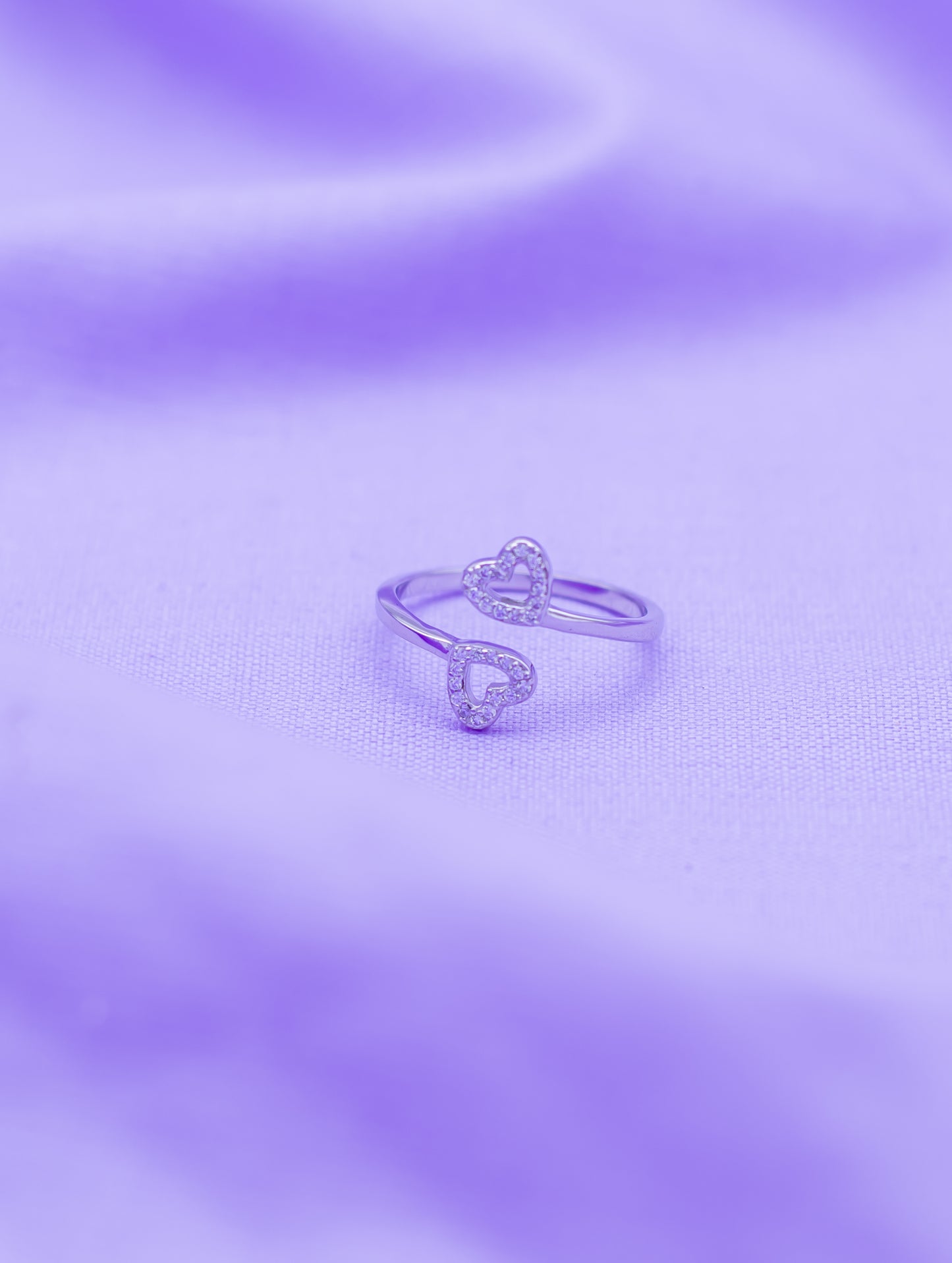 Sterling Silver Two Hearts Adjustable Ring