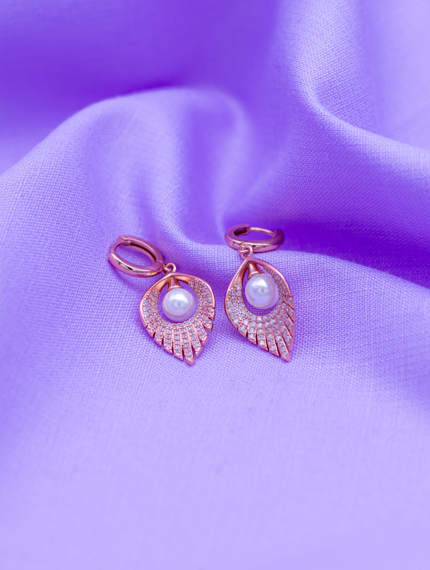 Rose Gold Polished Dangling Earrings with Swarovski Zircon