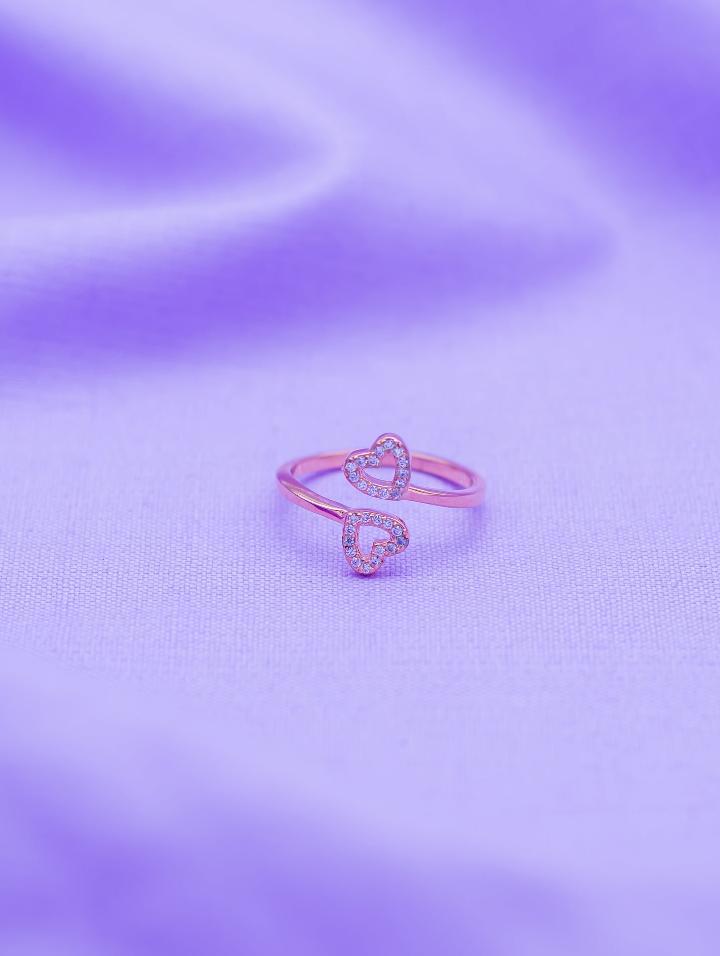 Rose Gold Two Hearts Adjustable Ring