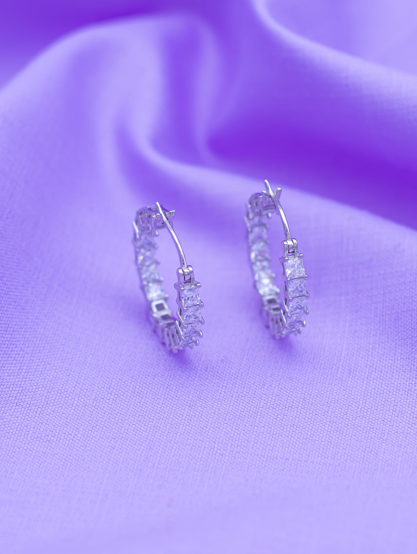 Sterling Silver Hoop Earrings with Swarovski Stones