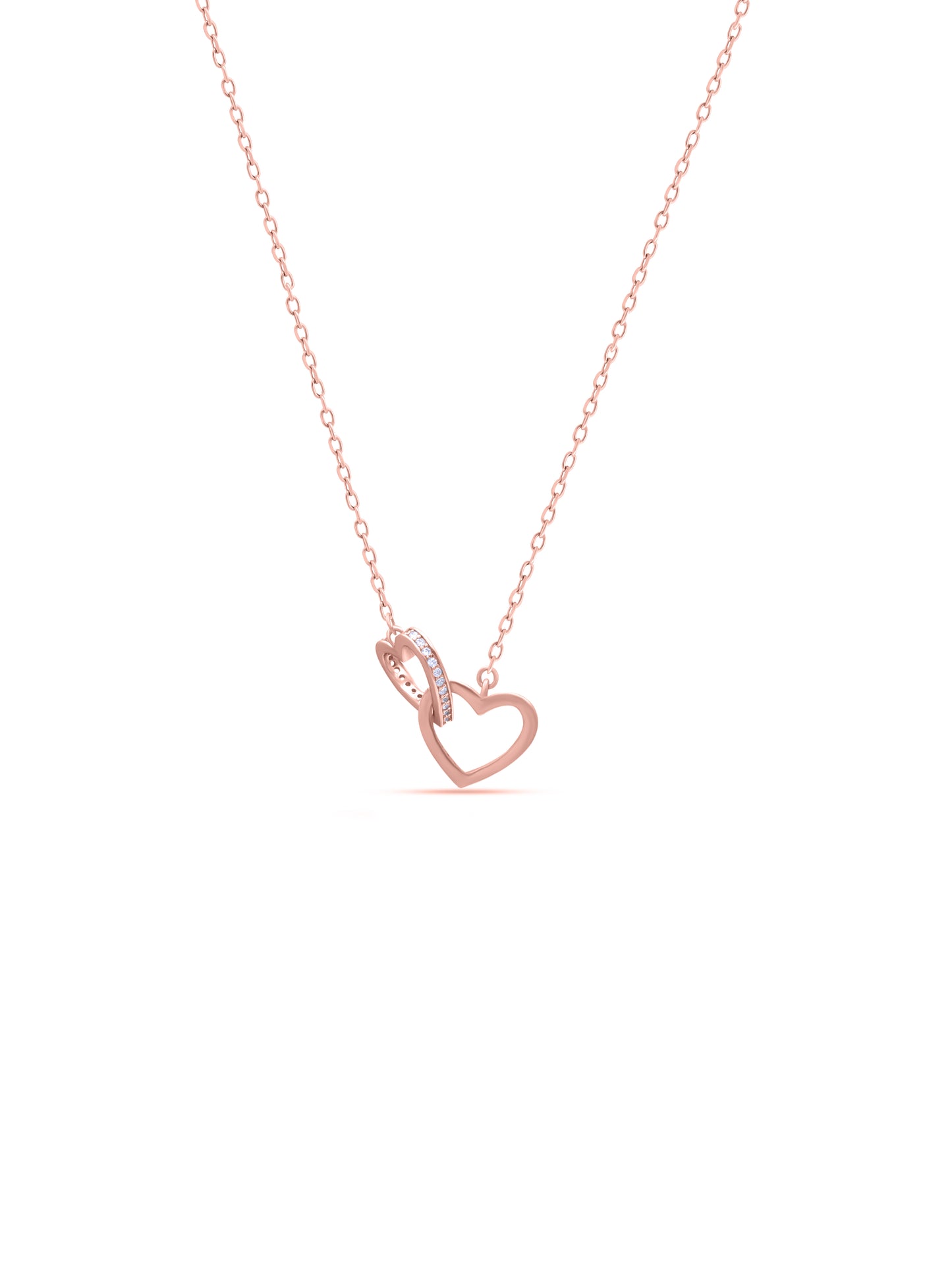 Rose Gold Interlocking Hearts Necklace with White Swarovski Zircon