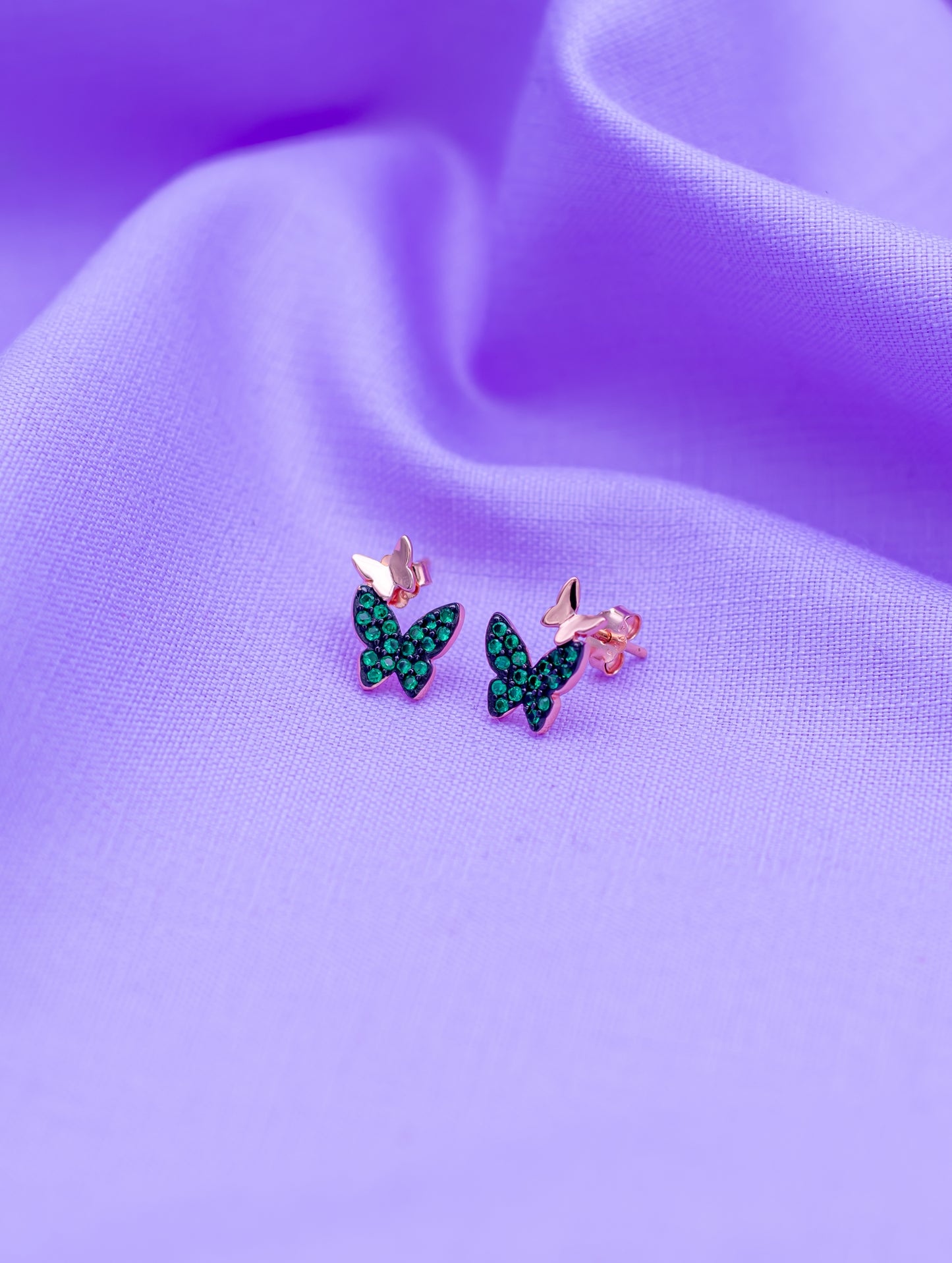 Butterfly Stud Earrings with Green Semi-Precious Stones