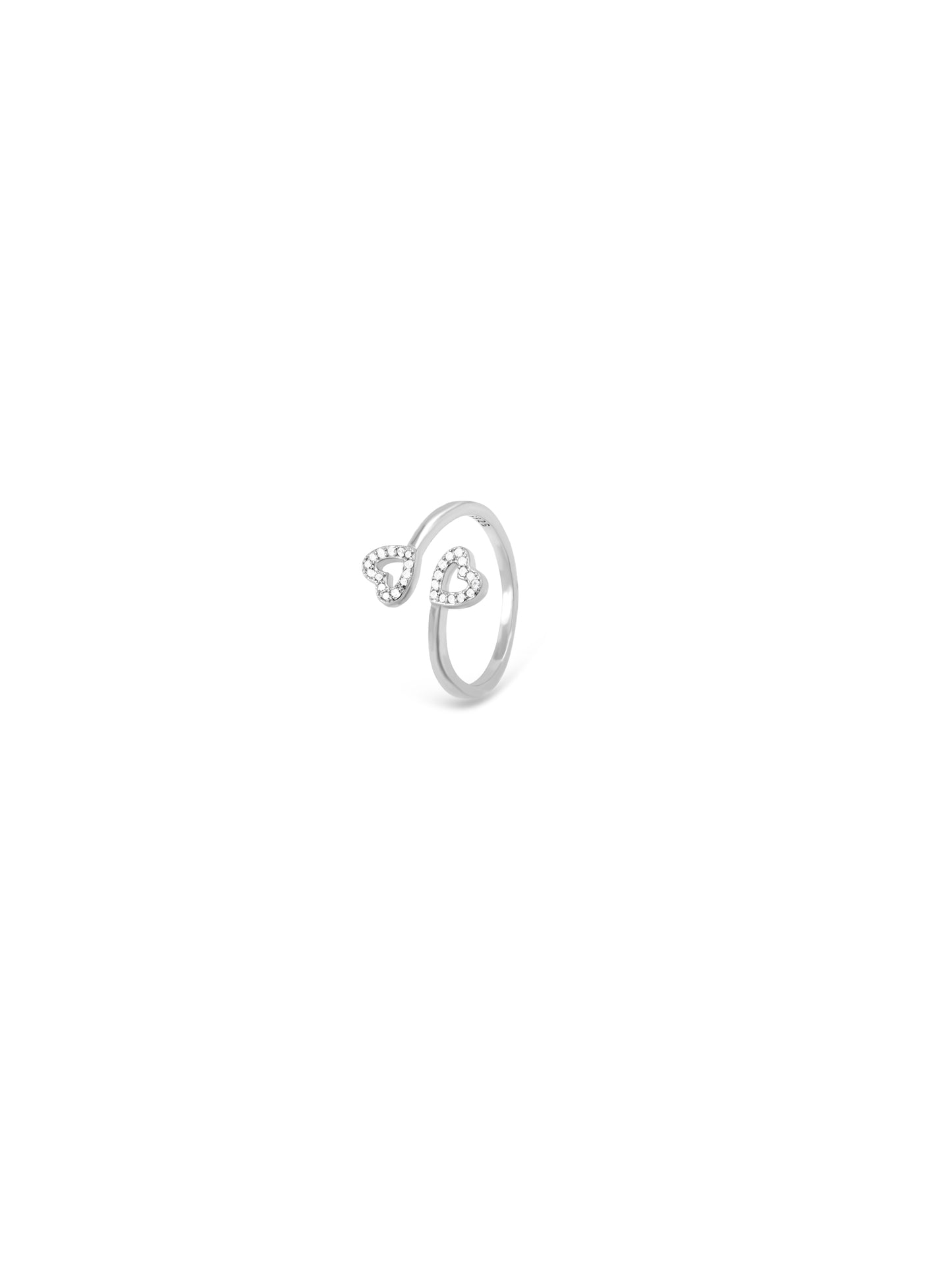 Sterling Silver Two Hearts Adjustable Ring