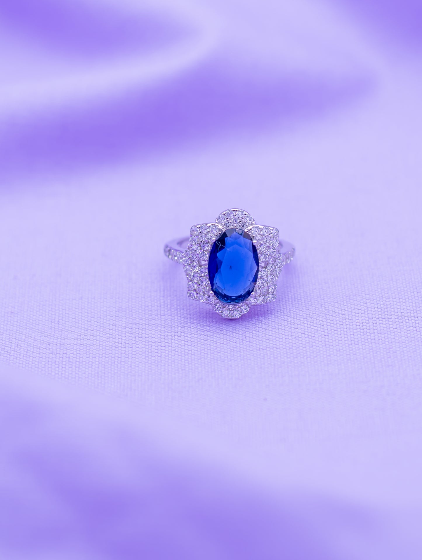 Sterling Silver Ring with Semi-Precious Blue Stone & Swarovski Zircon