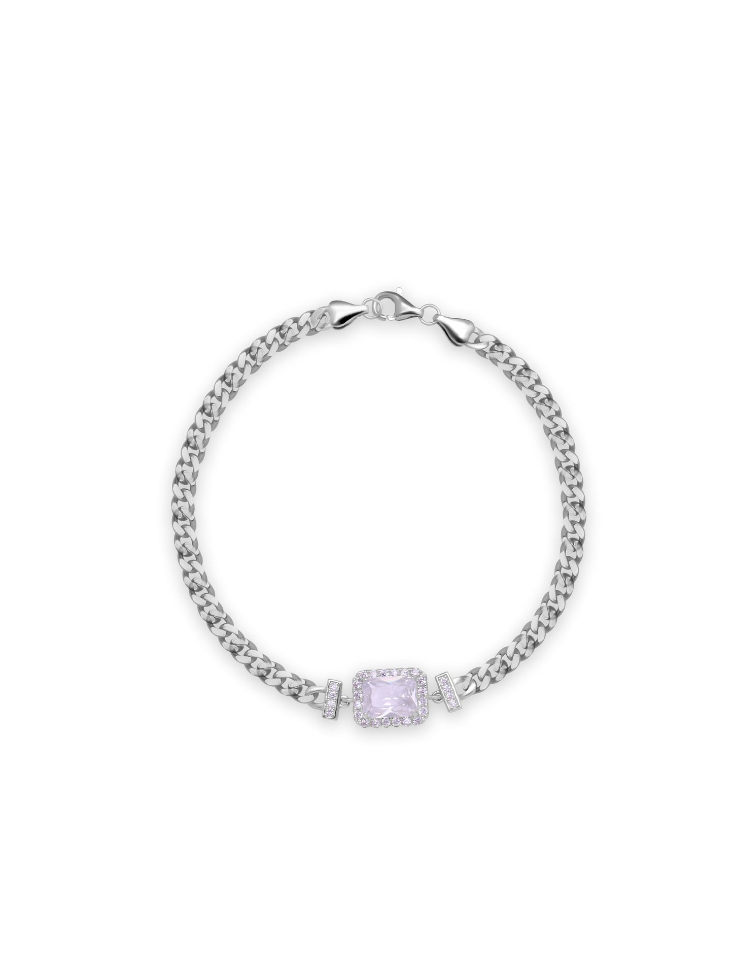 Sterling Silver Chain Bracelet with White Crystal & Swarovski Zircon Halo