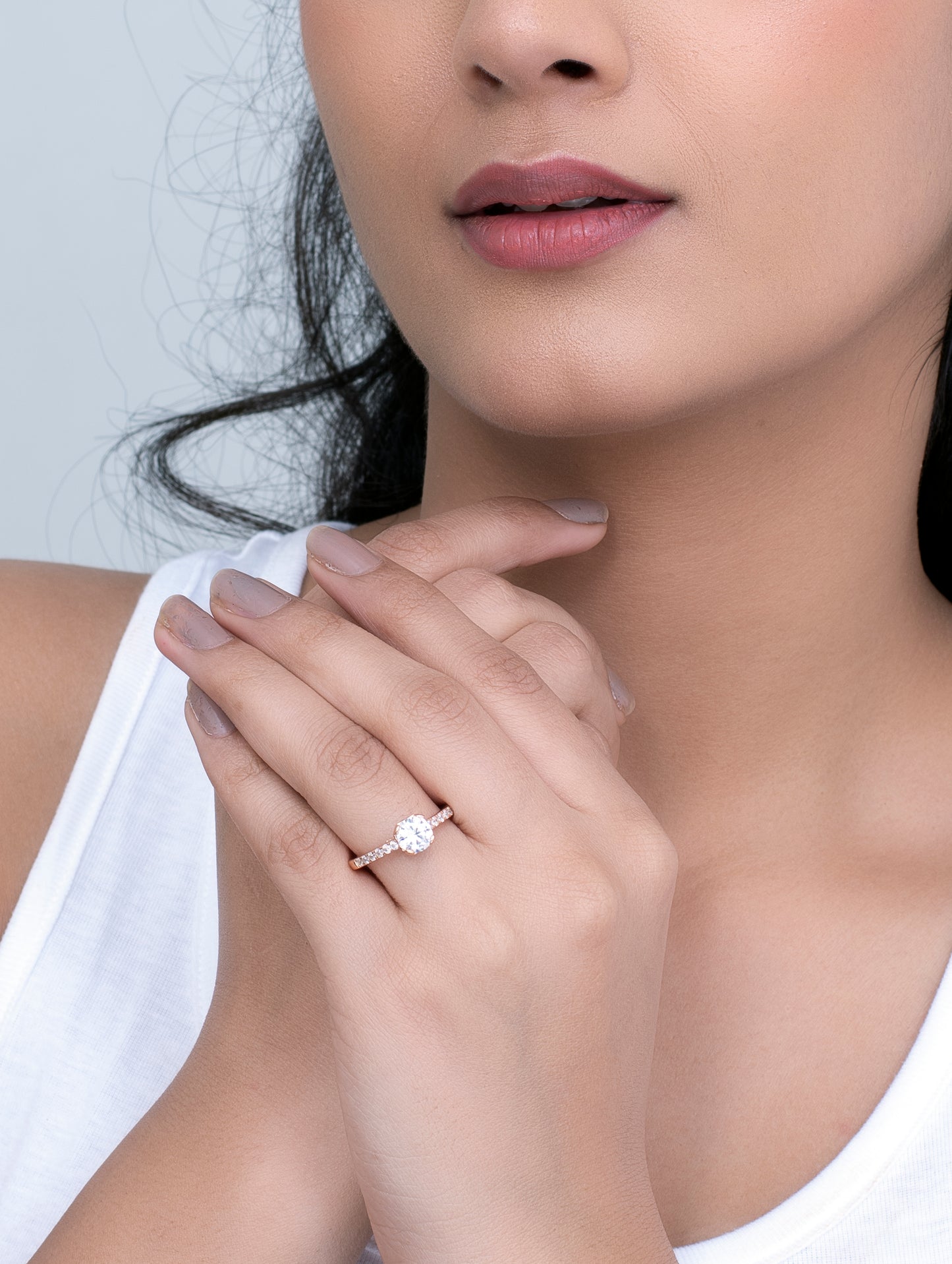 Rose Gold Solitaire Ring with Swarovski Zircon